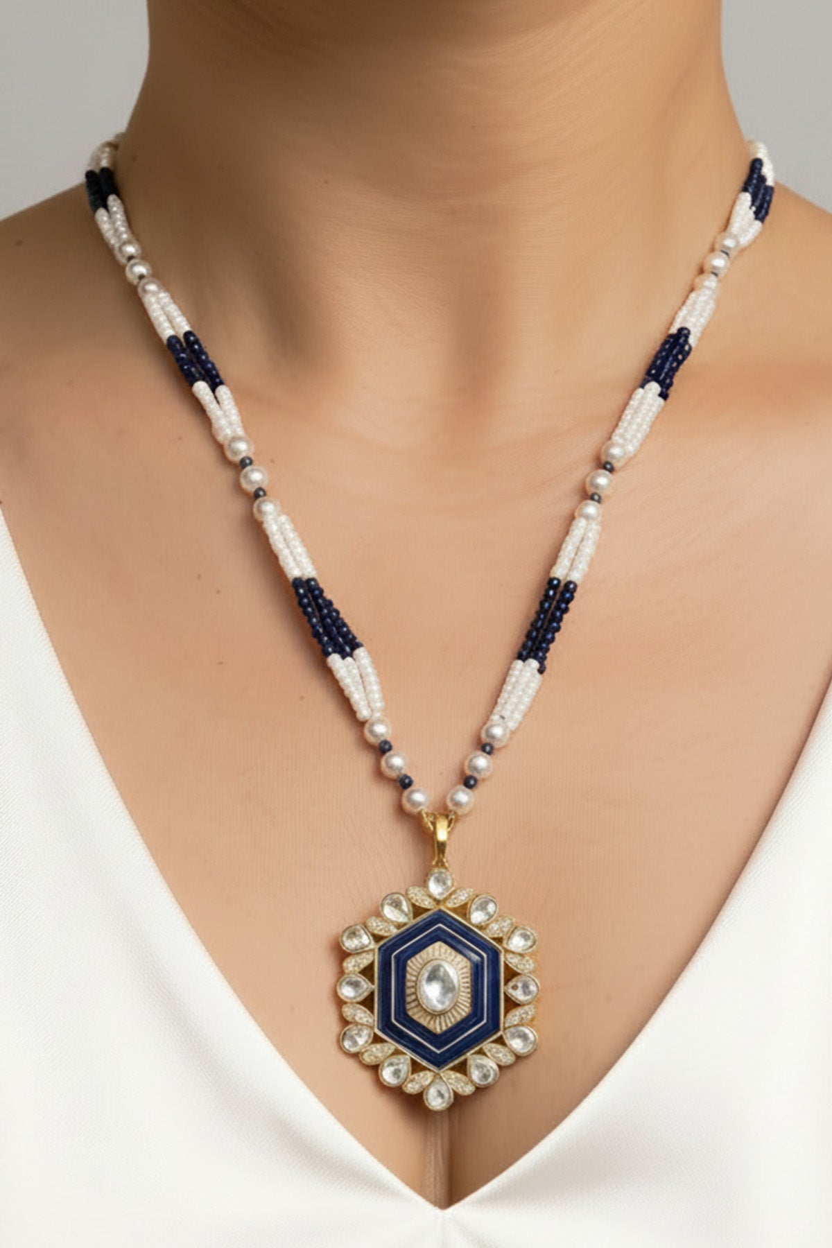 Buy Blue 925 Silver Polki Necklace Set for women by Sica online available at scrollnshops