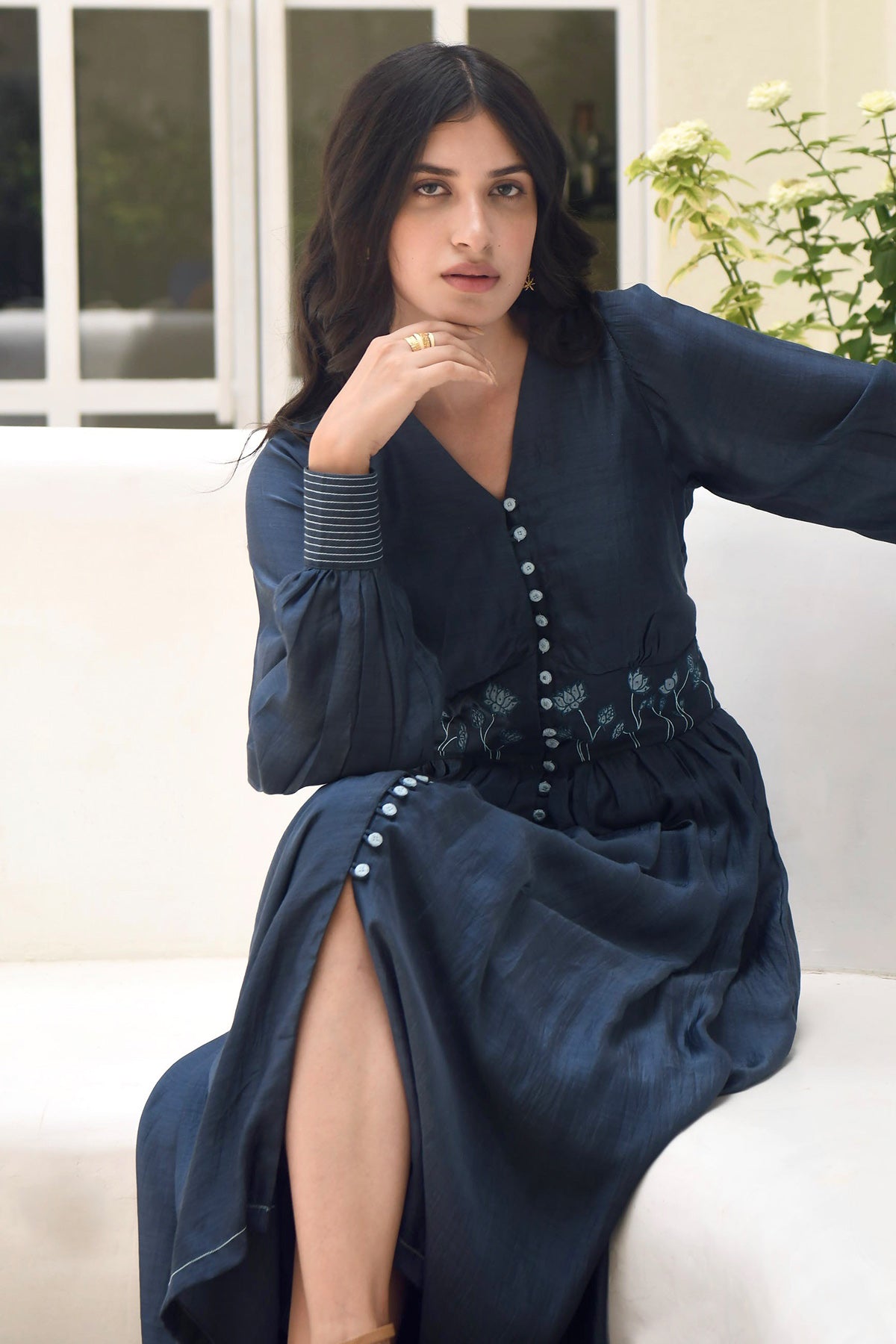 Blue Aari Embroidered Dress