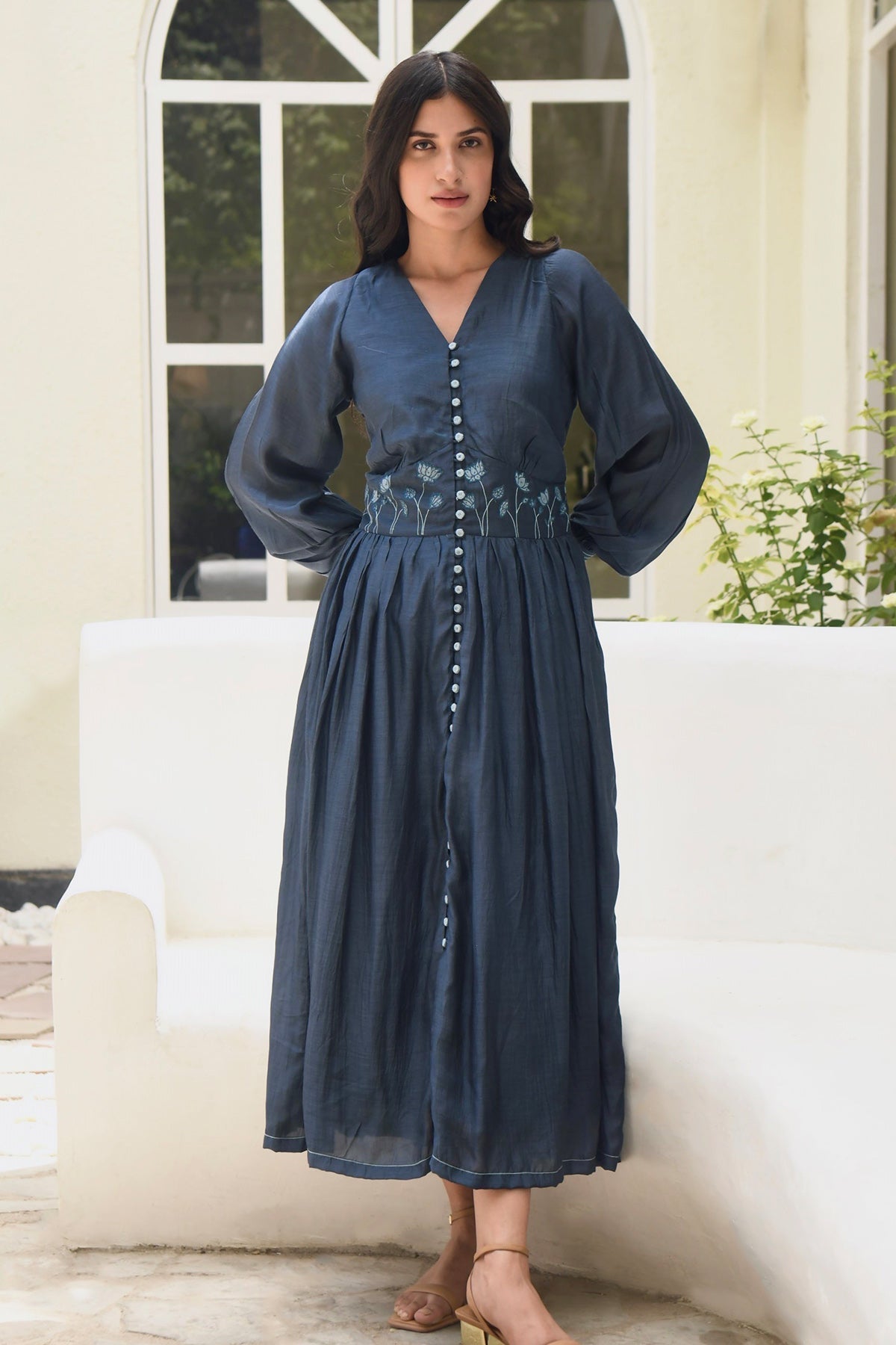 Buy Blue Aari Embroidered Dress by Taro India for Women online at ScrollnShops