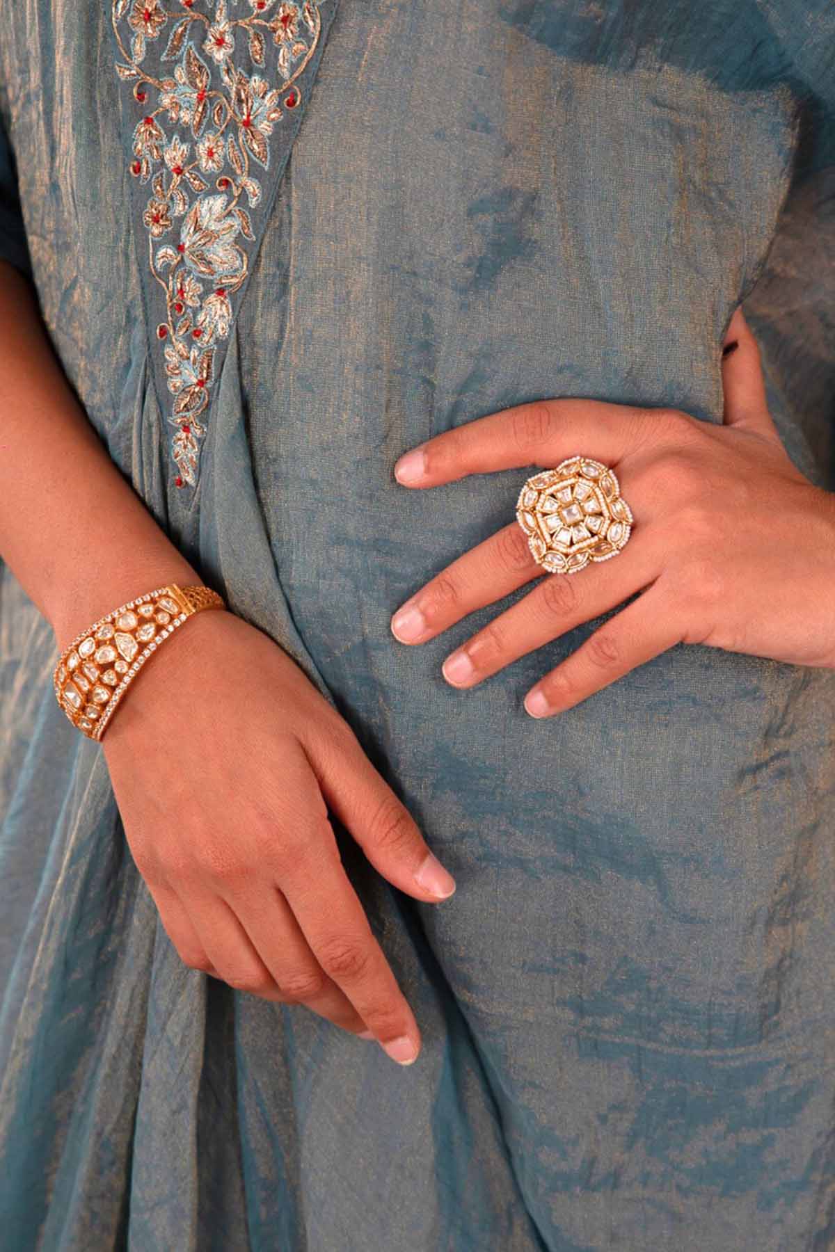 Blue Aari Embroidered Kaftan Set