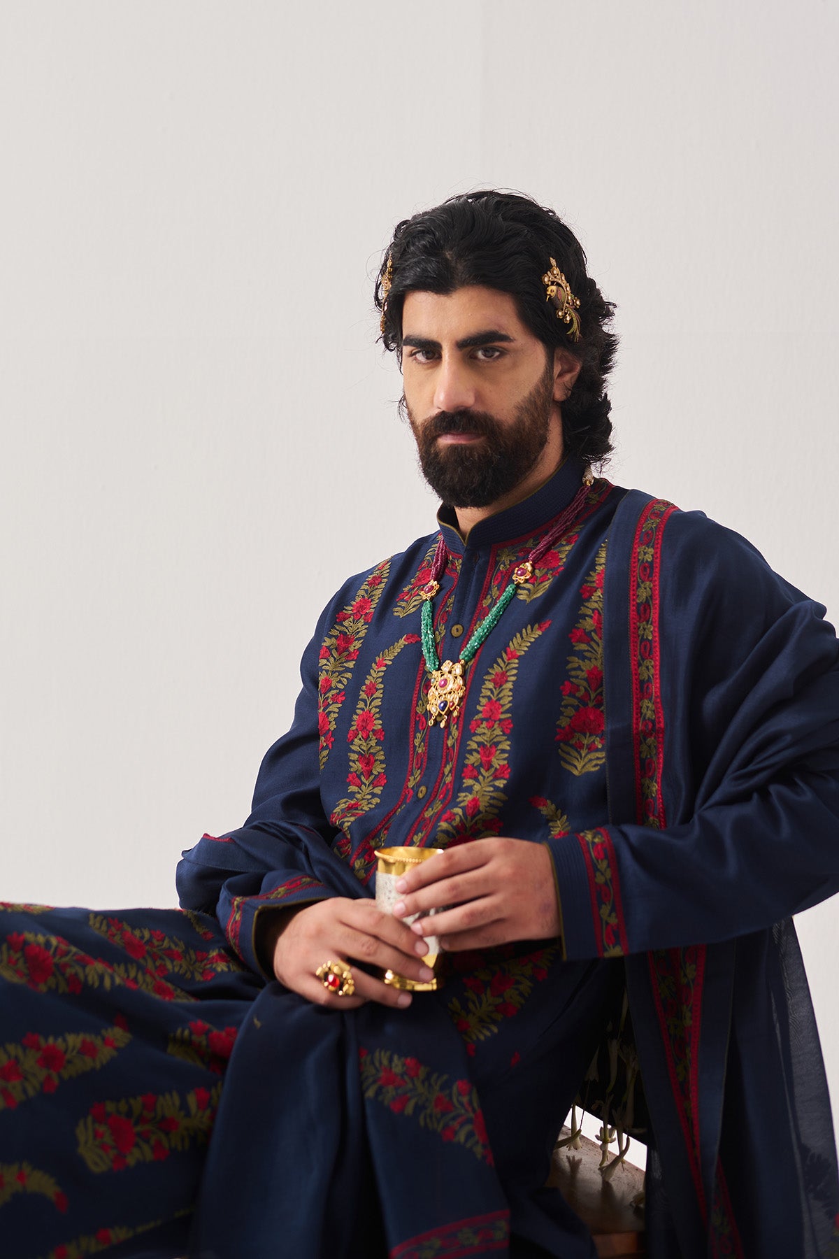 Blue Aari Embroidered Kurta Set