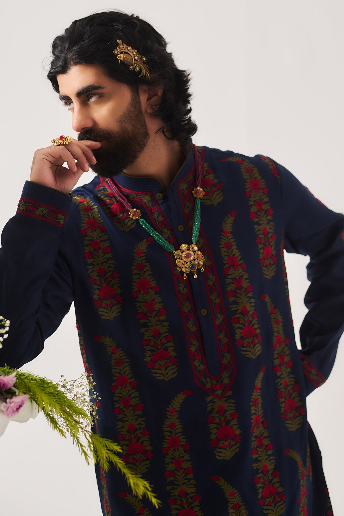 Blue Aari Embroidered Kurta Set