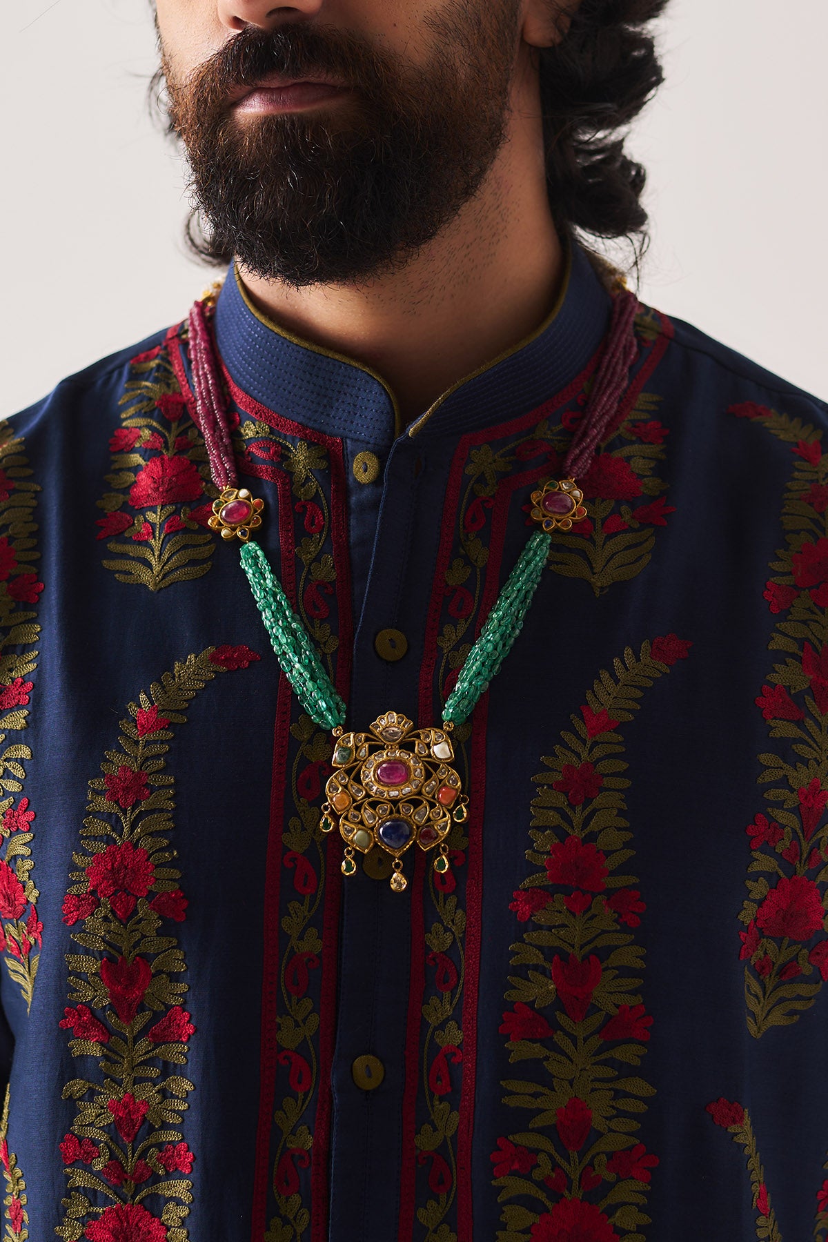 Blue Aari Embroidered Kurta Set