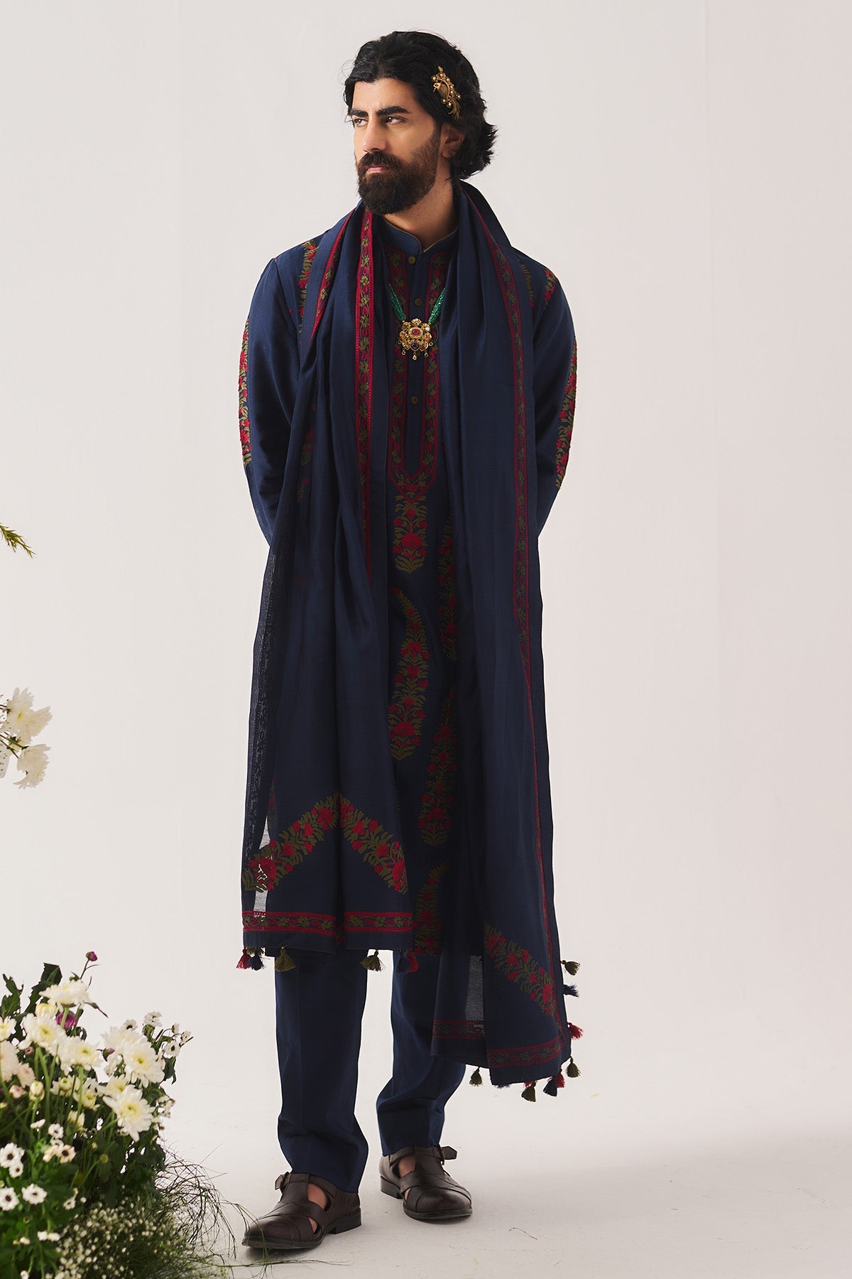 Buy Blue Aari Embroidered Kurta Set for Men by WABI SABI available online at ScrollnShops