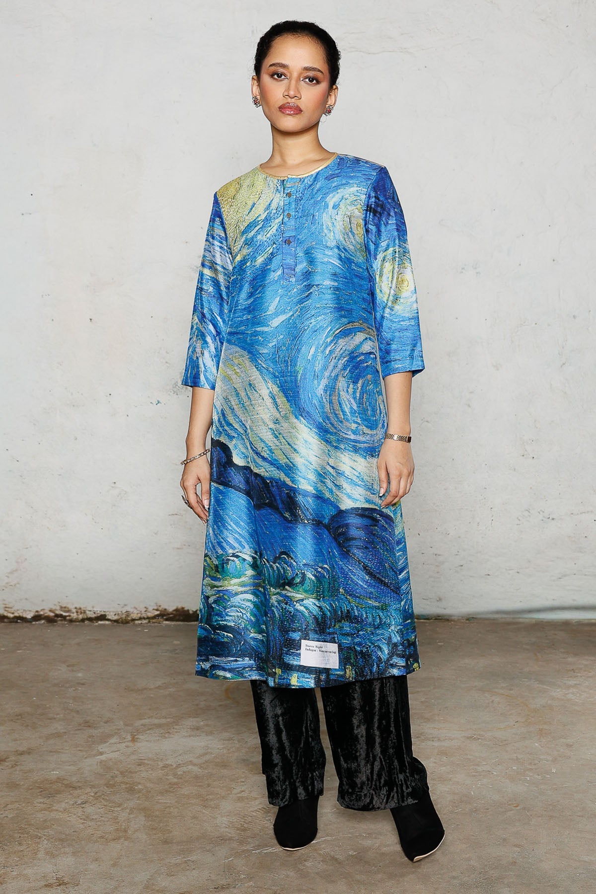 Buy Blue Aari Hand Embroidery Kurta for women by Saksham Neharicka online available at scrollnshops