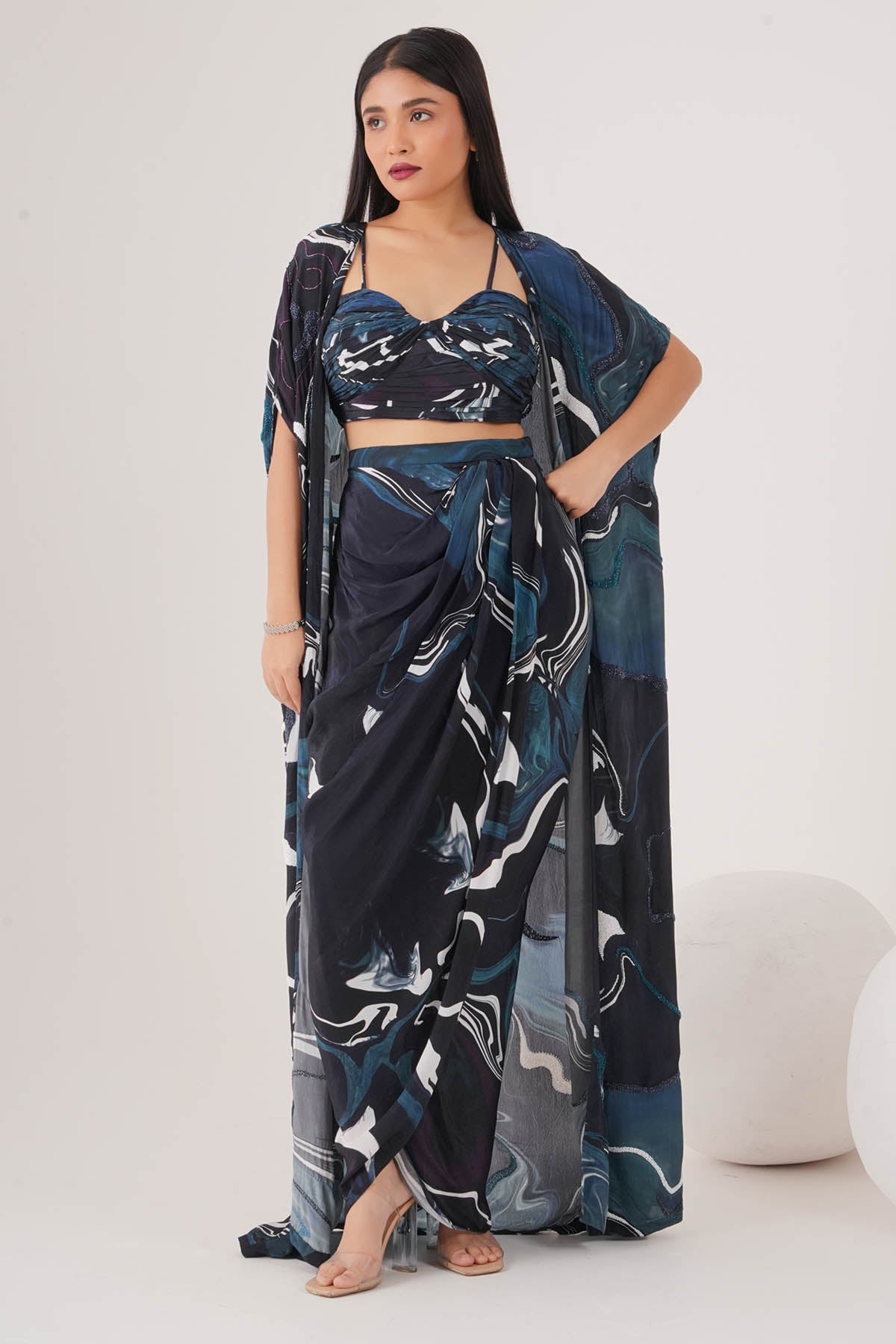 Buy Blue Abstract Indo-Western Set by Shristi Chetani for women online at ScrollnShops