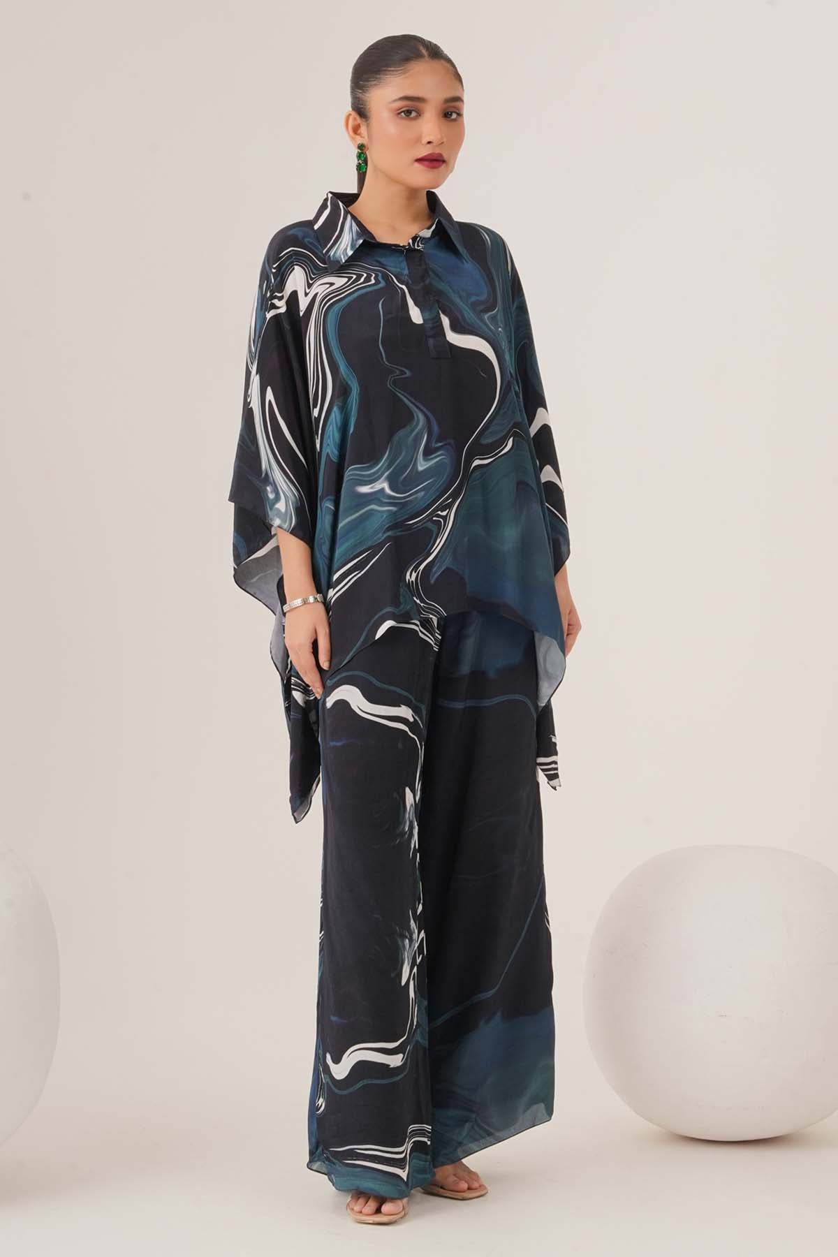 Abstract Print Blue Top & Pants