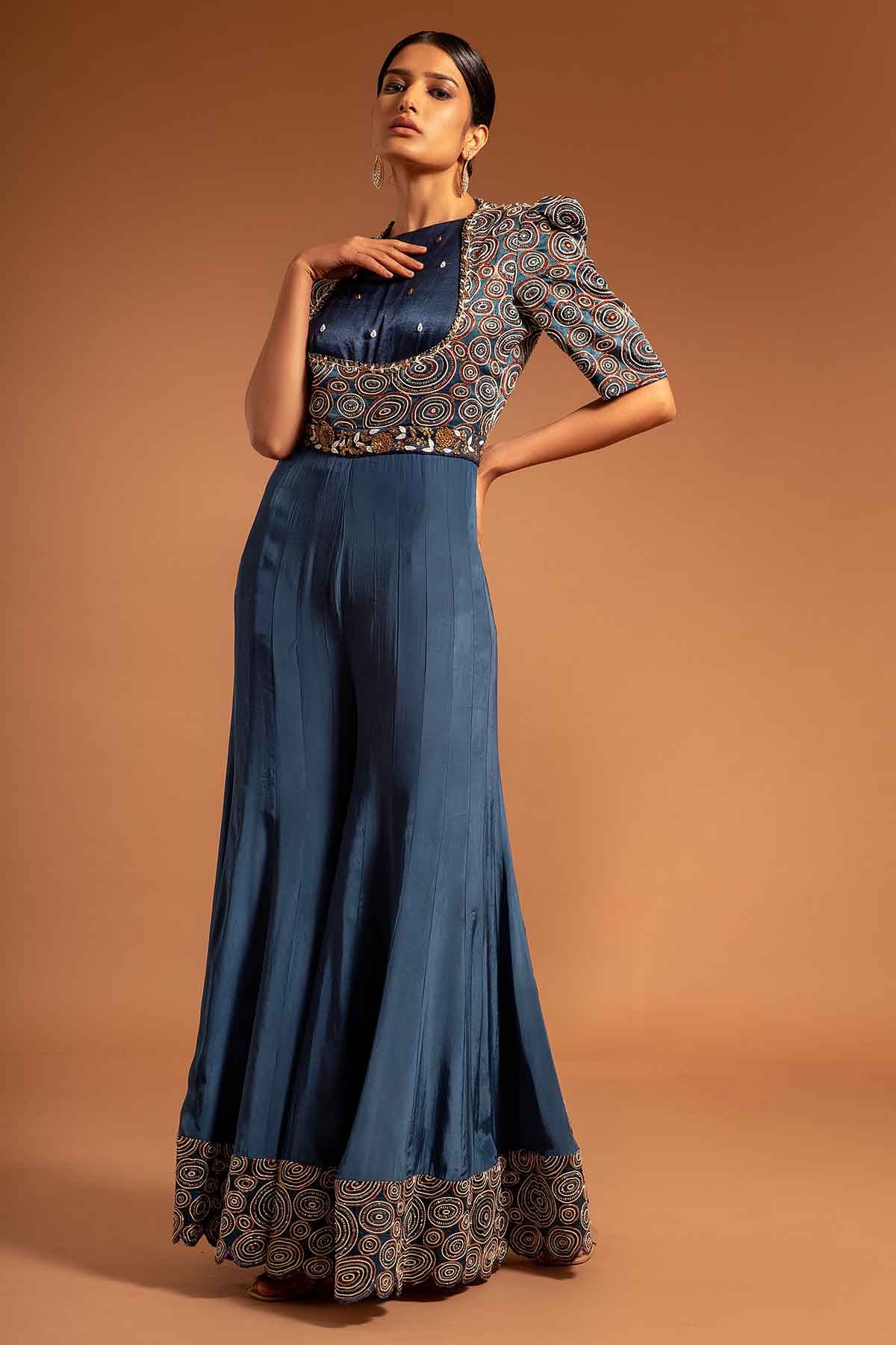 Blue Ajrakh Embroidered Anarkali