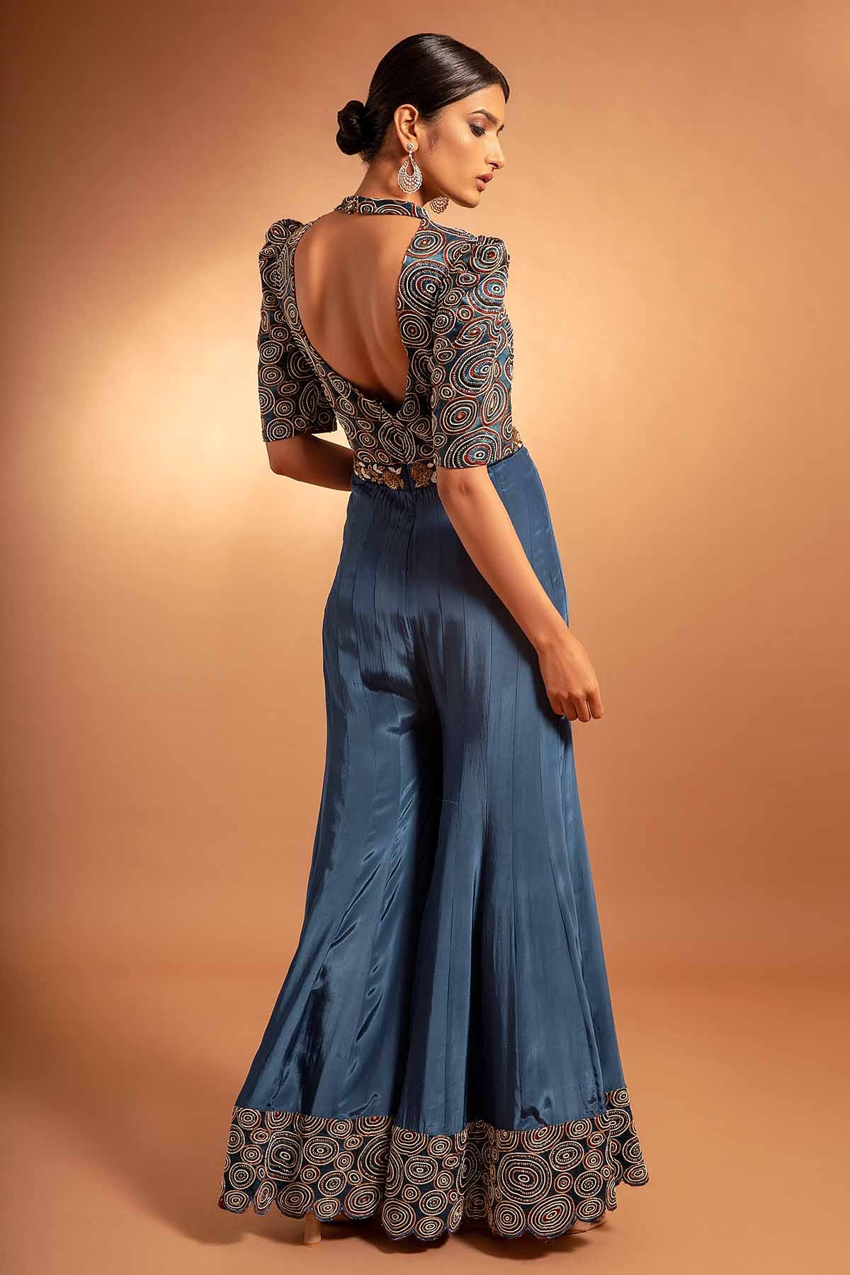 Blue Ajrakh Embroidered Anarkali