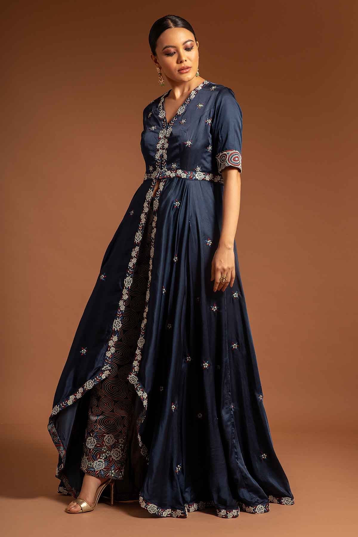 Blue Ajrakh Long Kurta & Pants