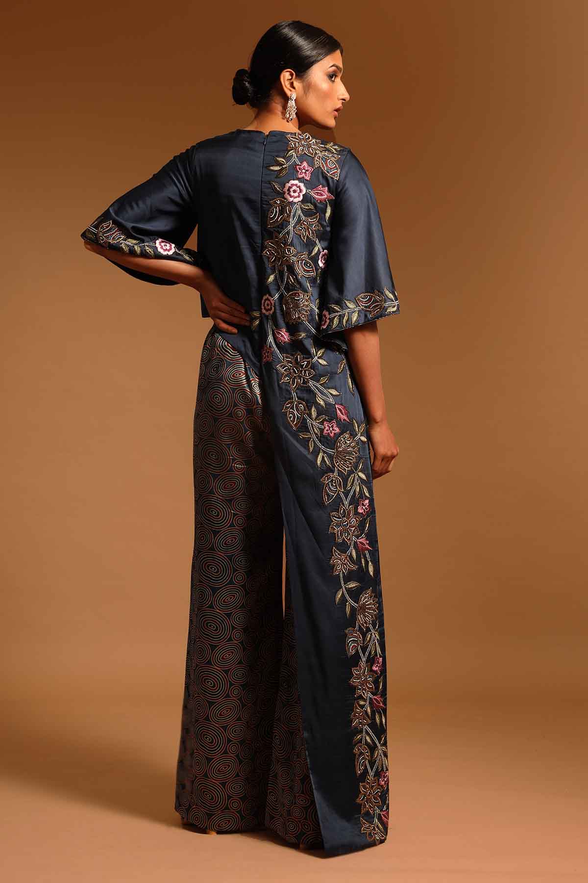 Blue Ajrakh Print Flare Jumpsuit