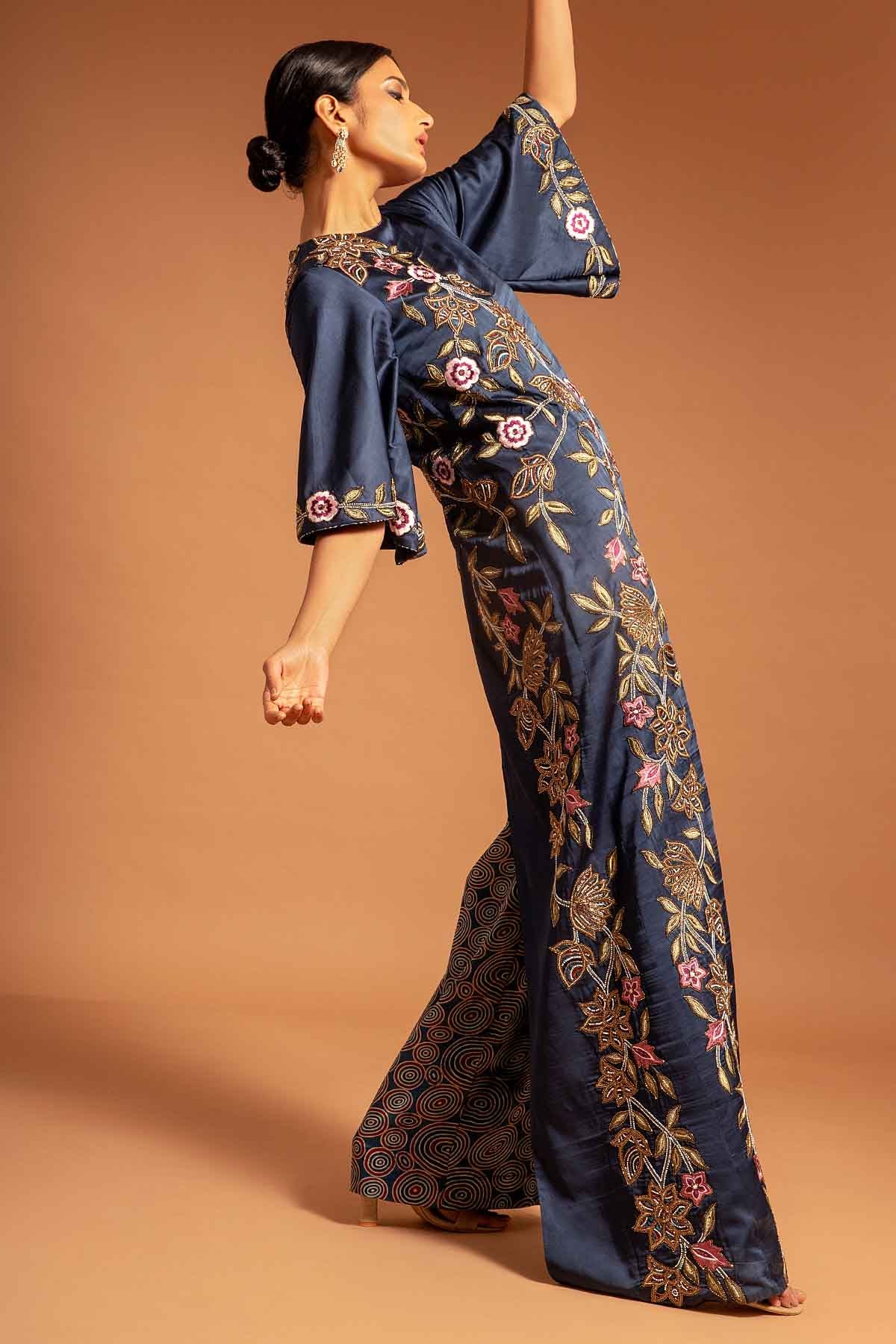 Blue Ajrakh Print Flare Jumpsuit