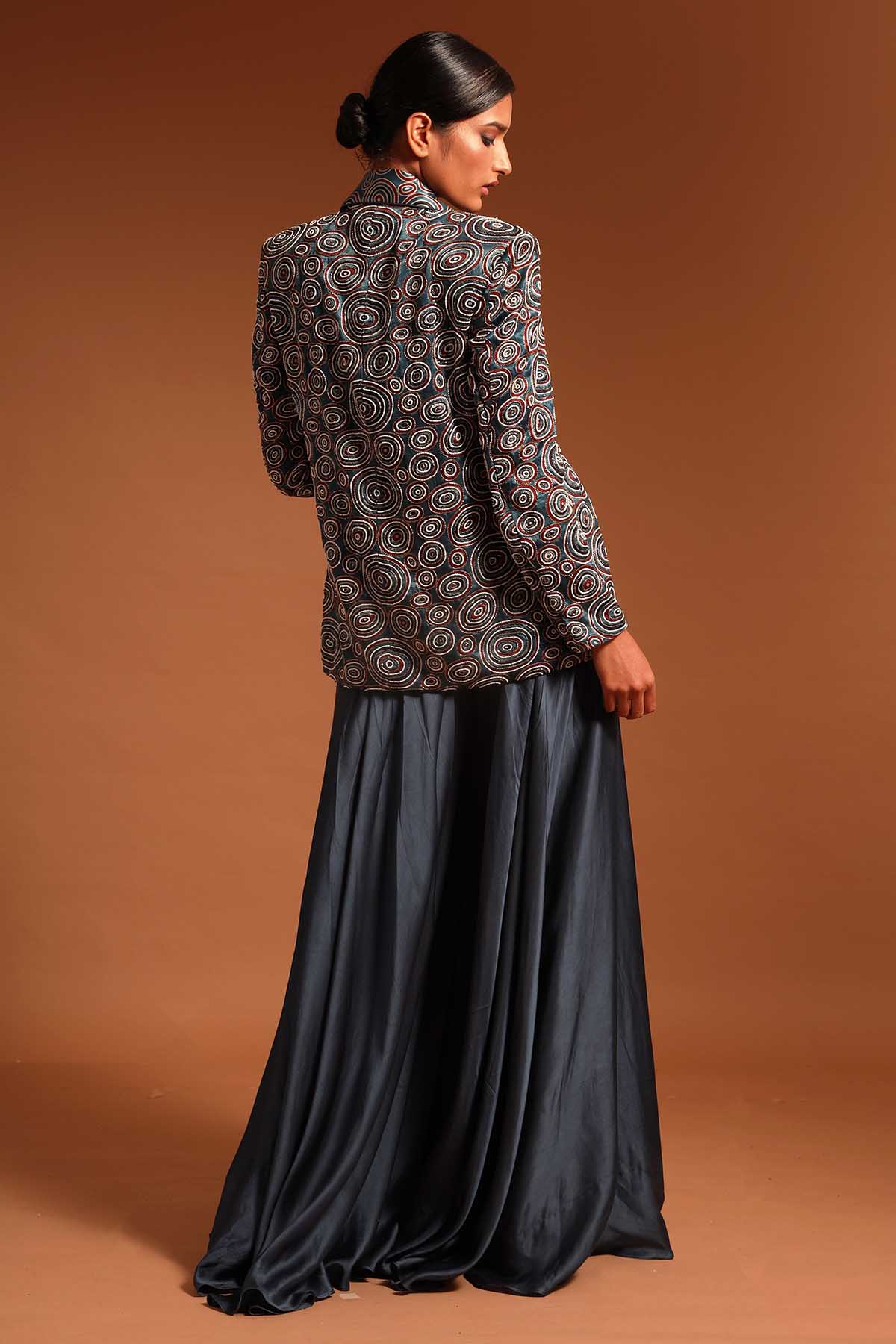 Blue Ajrakh Printed Jacket Set