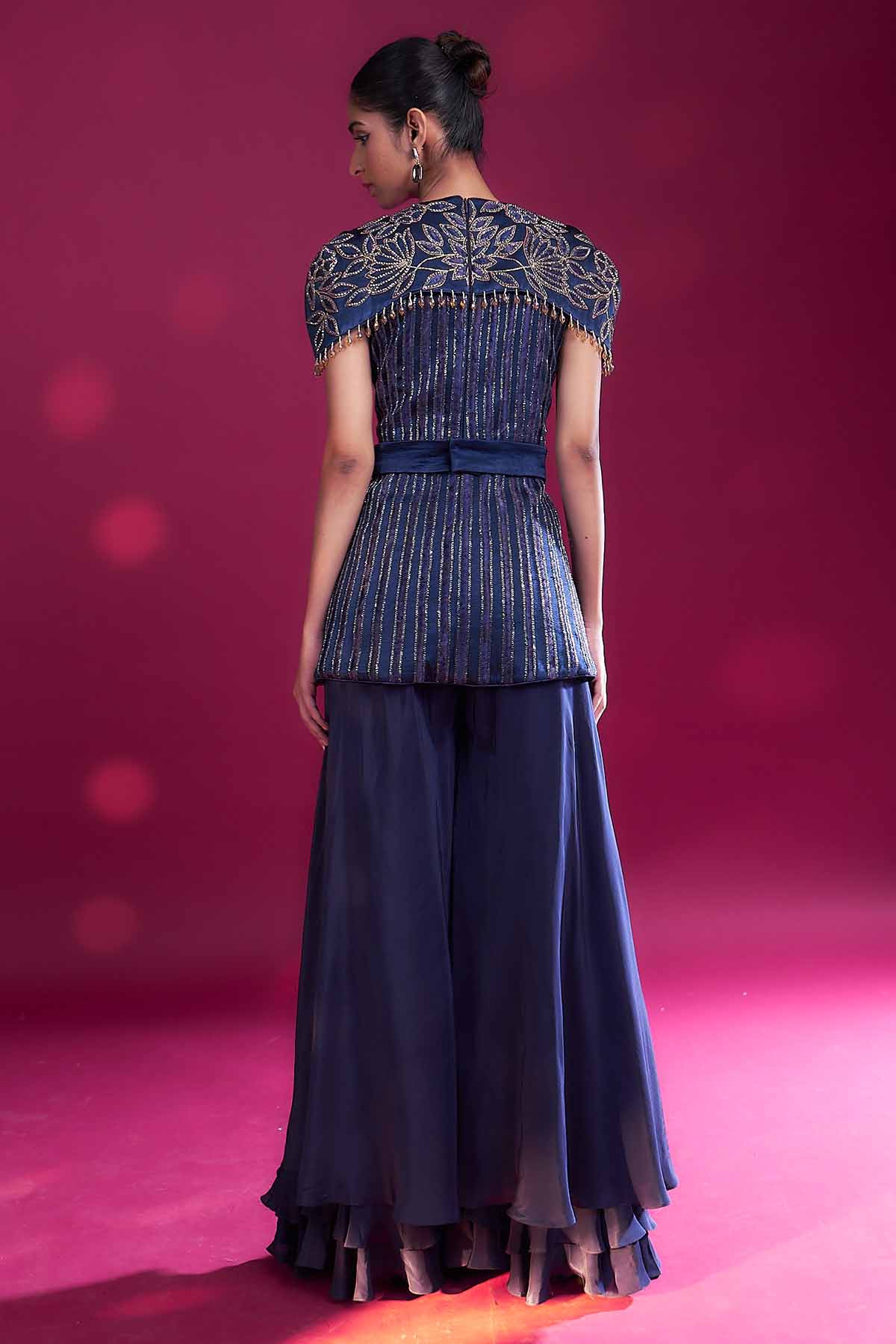 Blue Ajrakh Top & Flare Pants