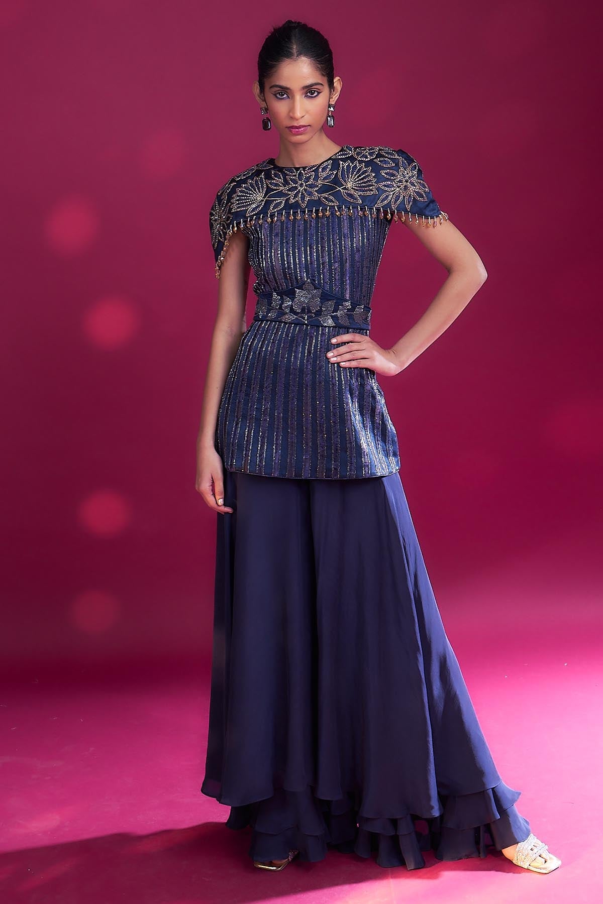 Sejal Kamdar Blue Ajrakh Top & Flare Pants for women online at ScrollnShops