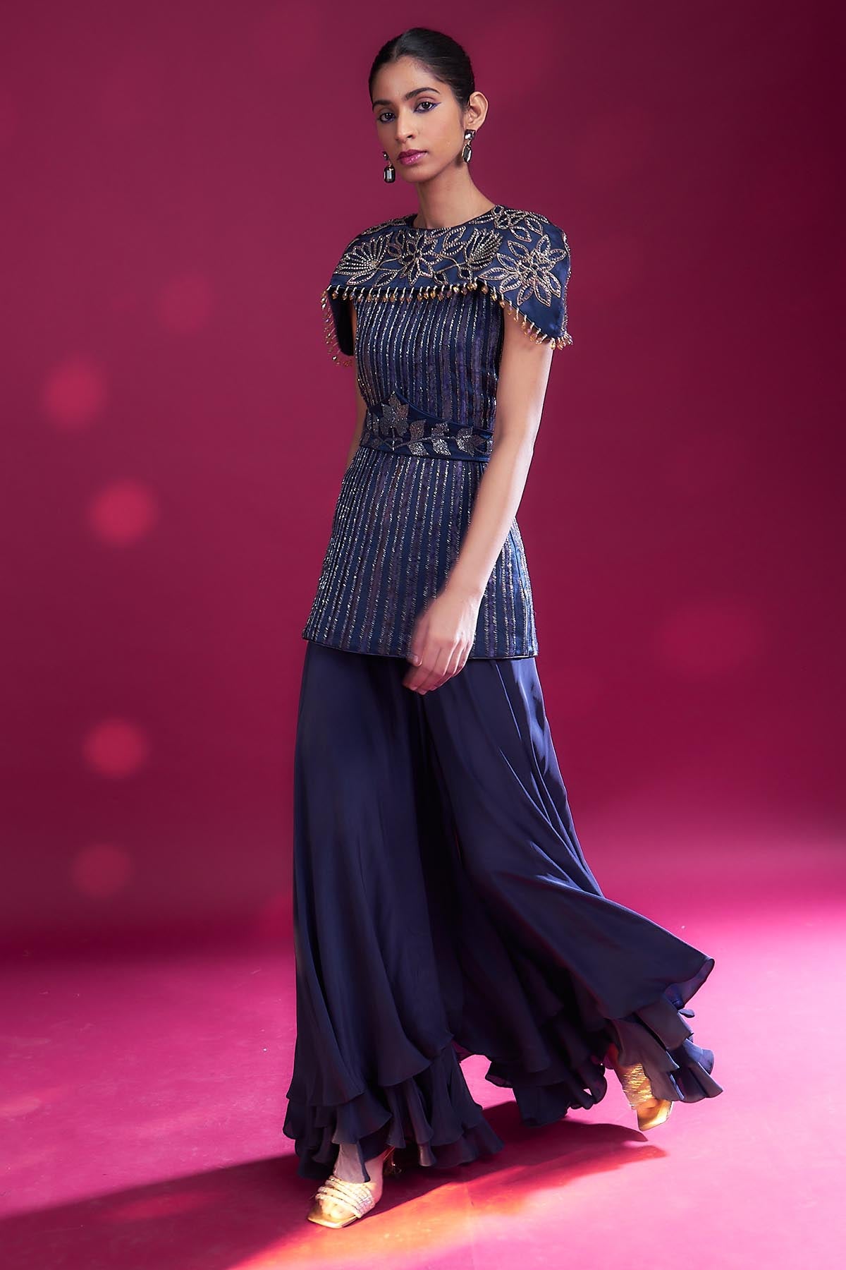 Blue Ajrakh Top & Flare Pants