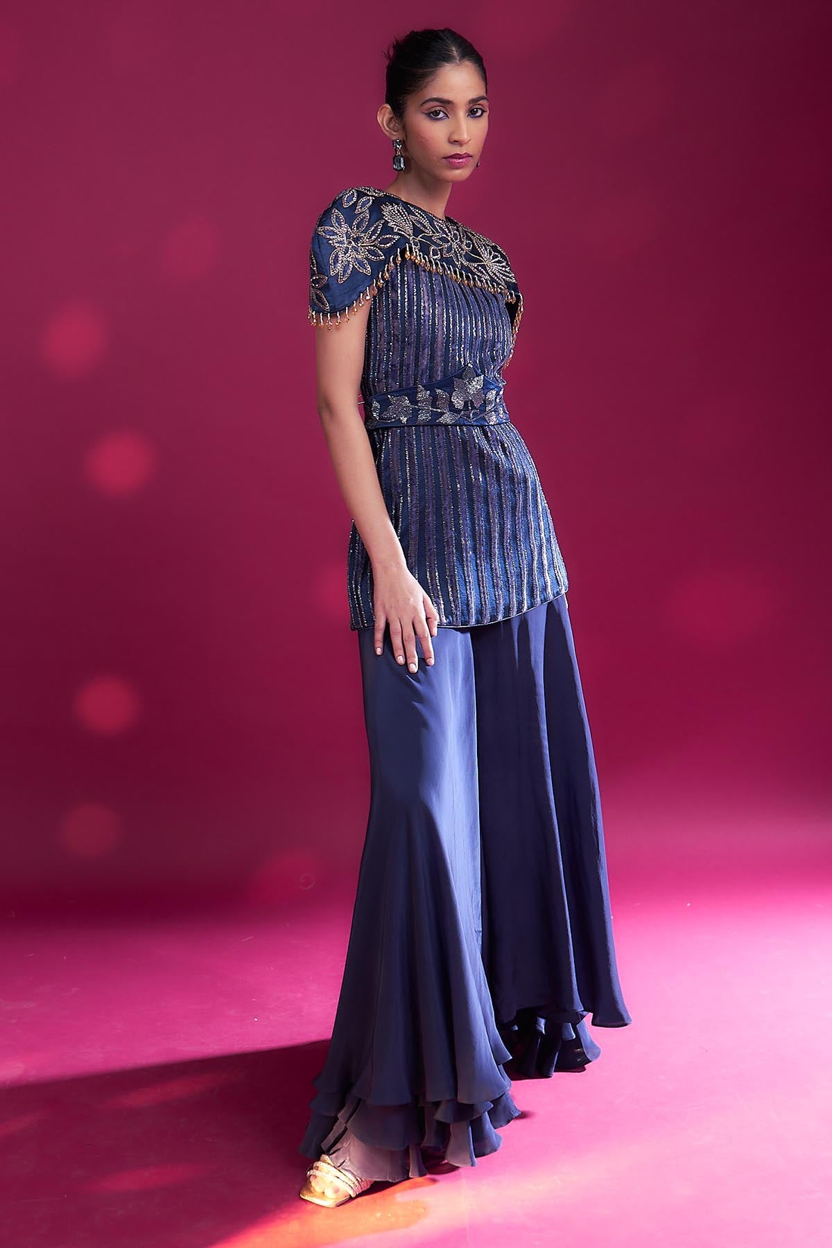 Blue Ajrakh Top & Flare Pants