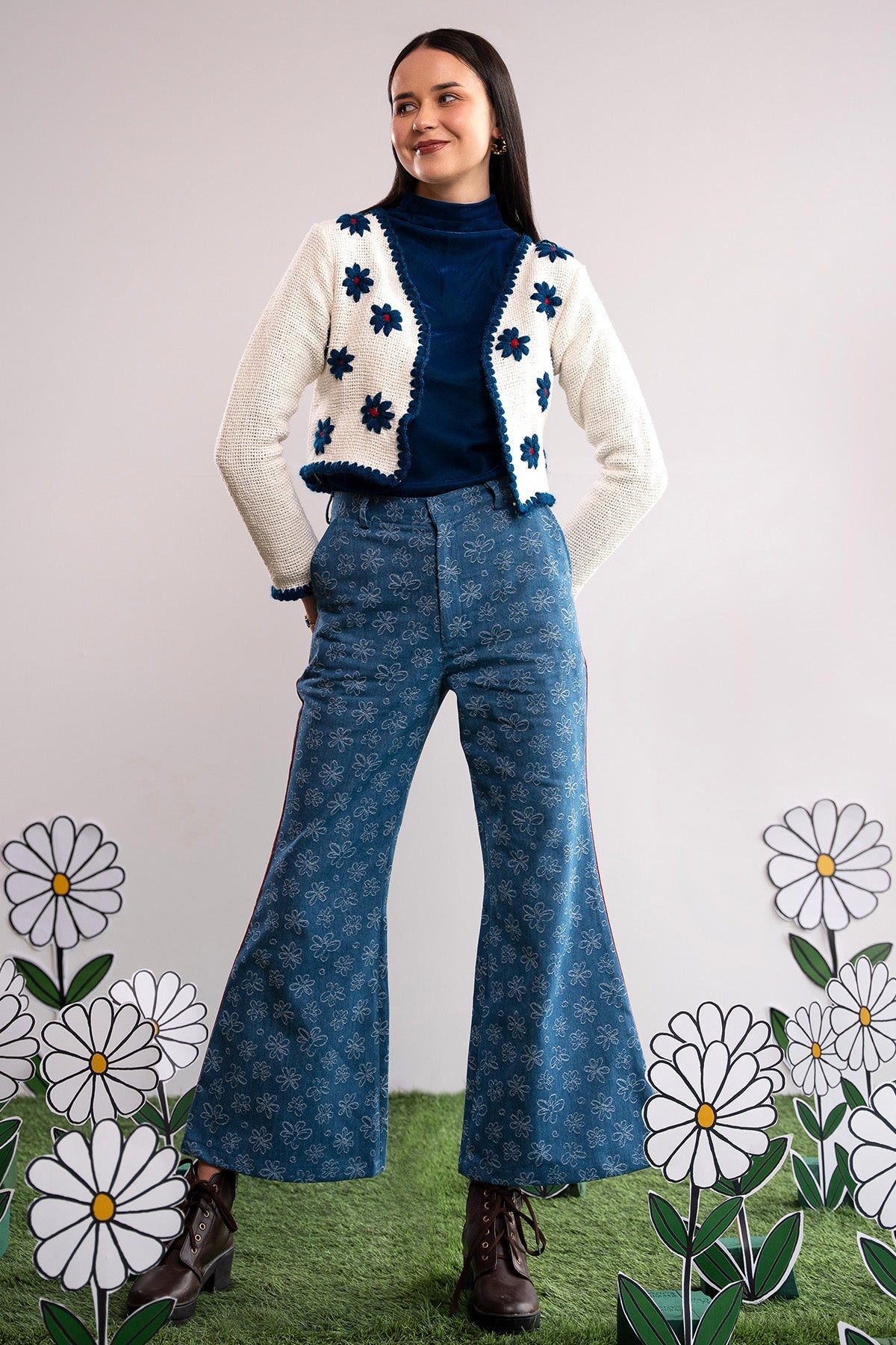 Buy Blue And White Flower Jacket for Women by 97 Motifs Designer online available at scrollnshops