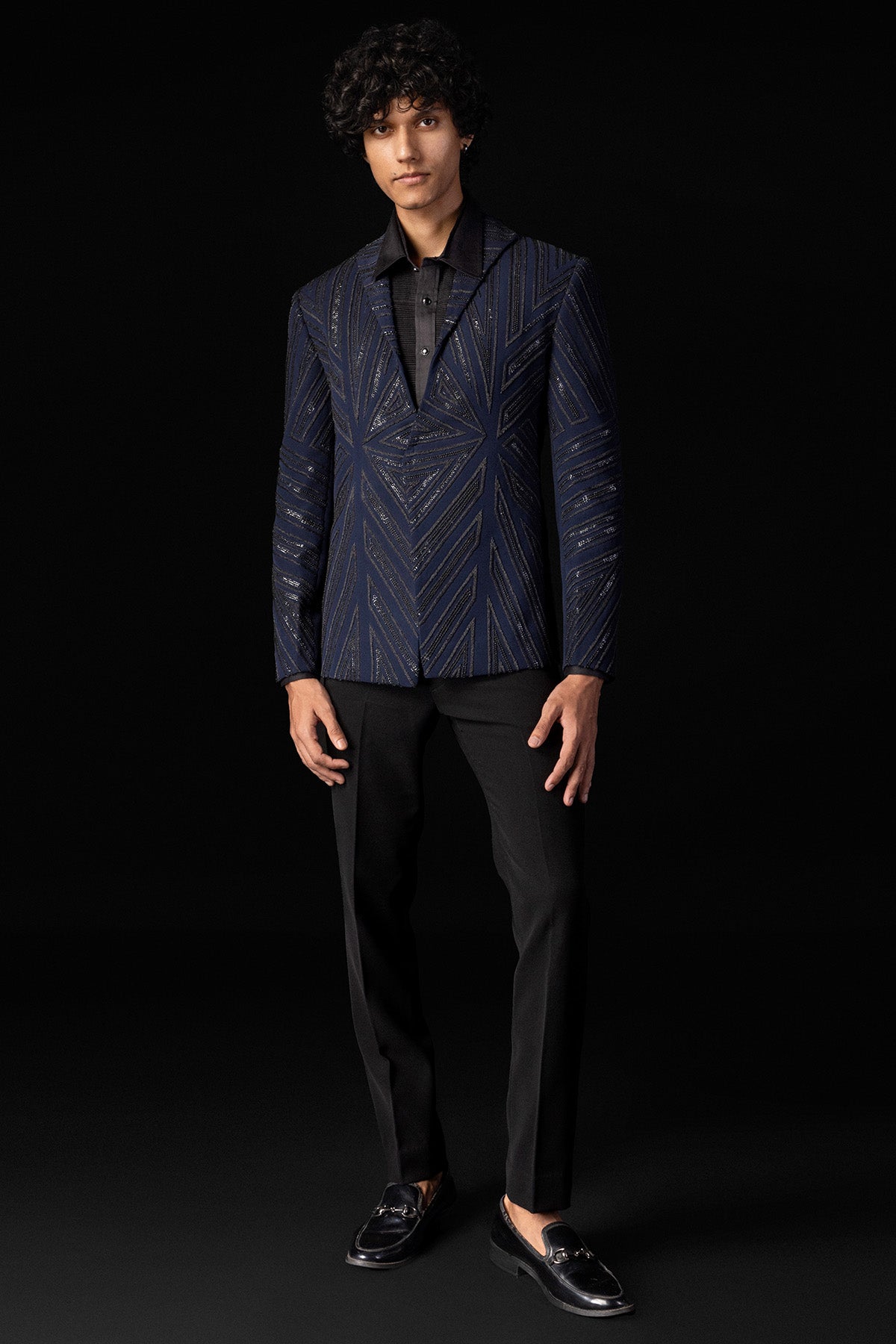 Buy Blue Applique Embroidery Tuxedo for men by Paarsh Atelier online available at scrollnshops
