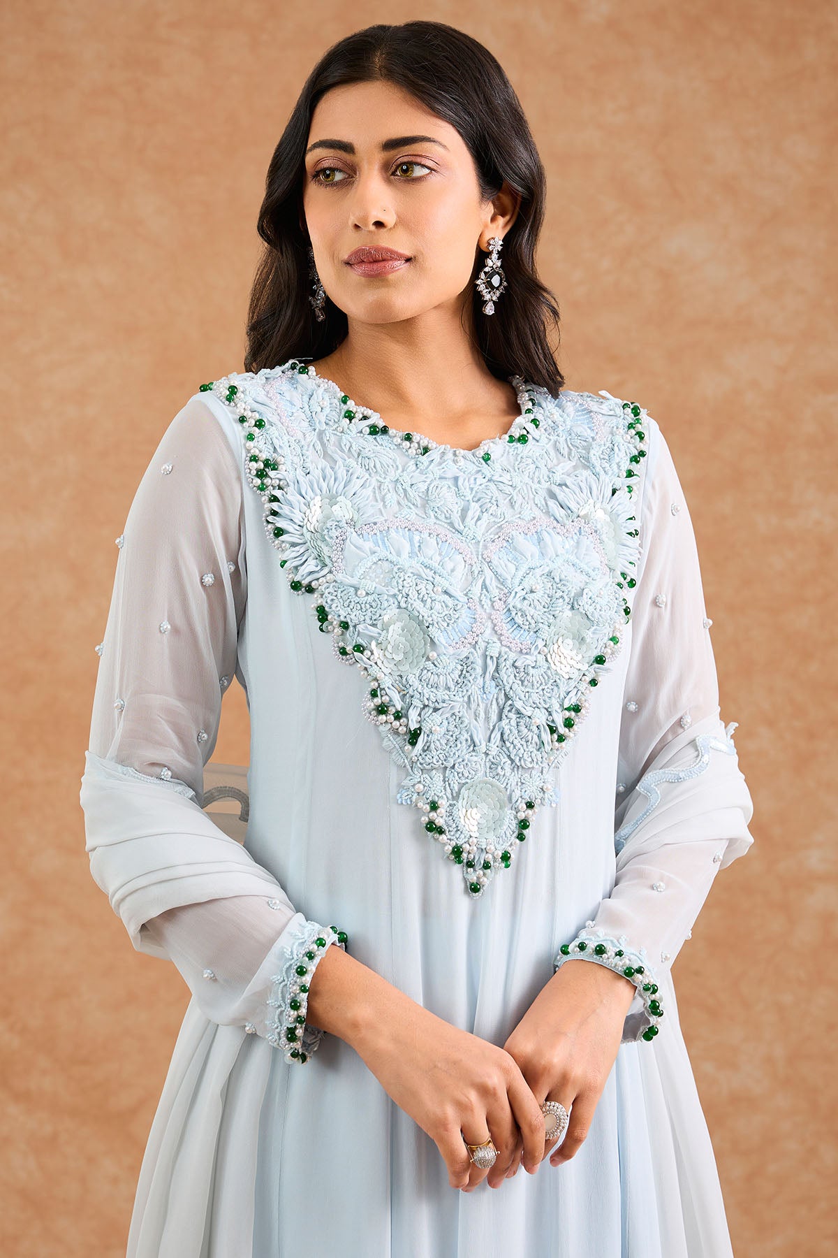Blue Applique Work Anarkali Set