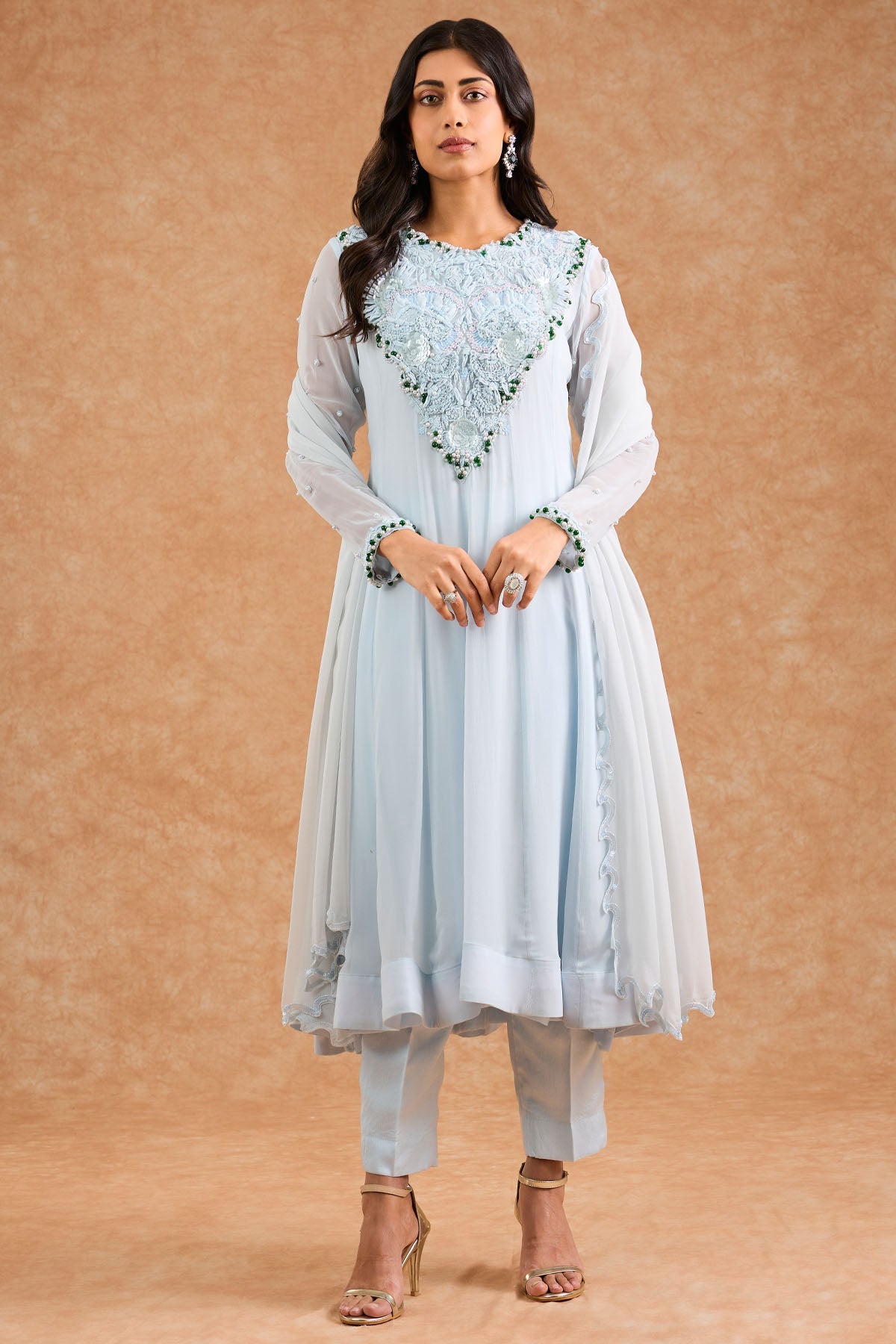 Buy Blue Applique Work Anarkali Set for women by Milu Madan online available at scrollnshops