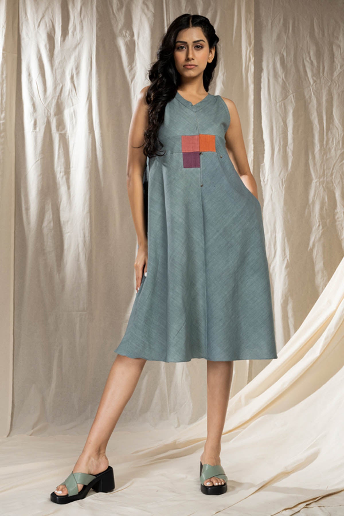 Thread Game Blue Applique Work Midi Dress for women online at ScrollnShops