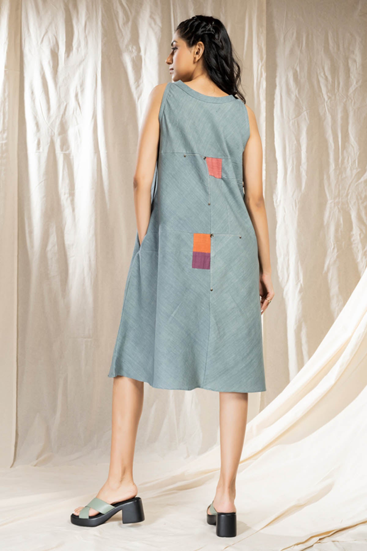 Blue Applique Work Midi Dress