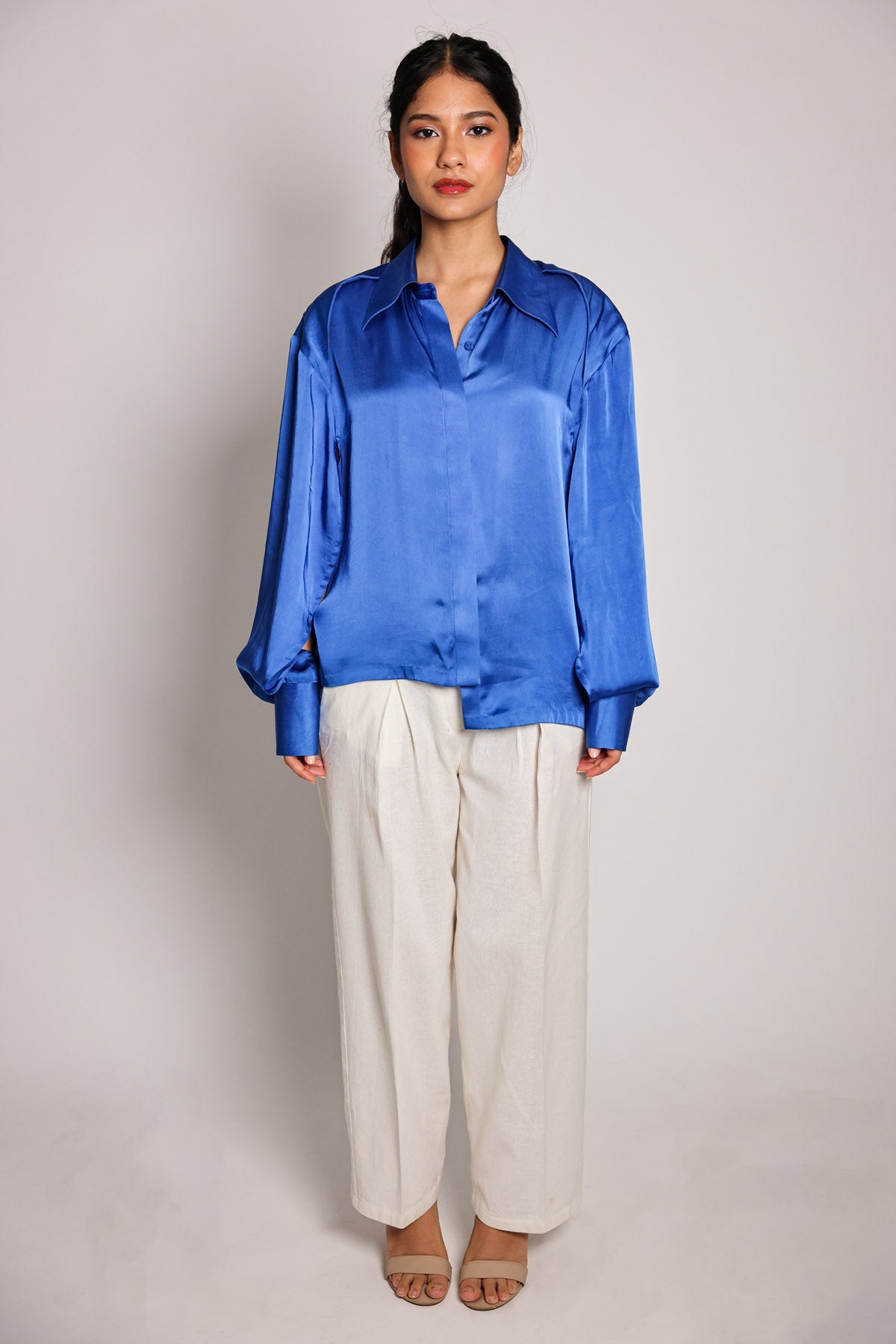 Arya Giri Blue Asymmetrical Hem Shirt for women online at ScrollnShops