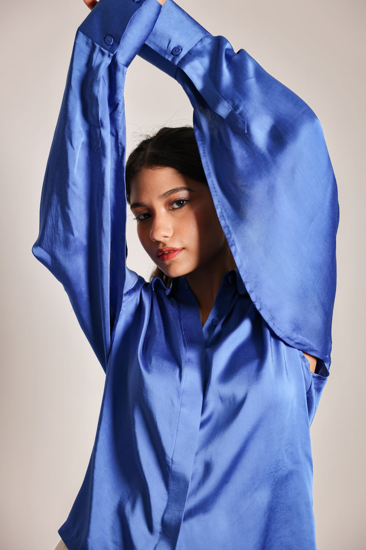 Blue Asymmetrical Hem Shirt