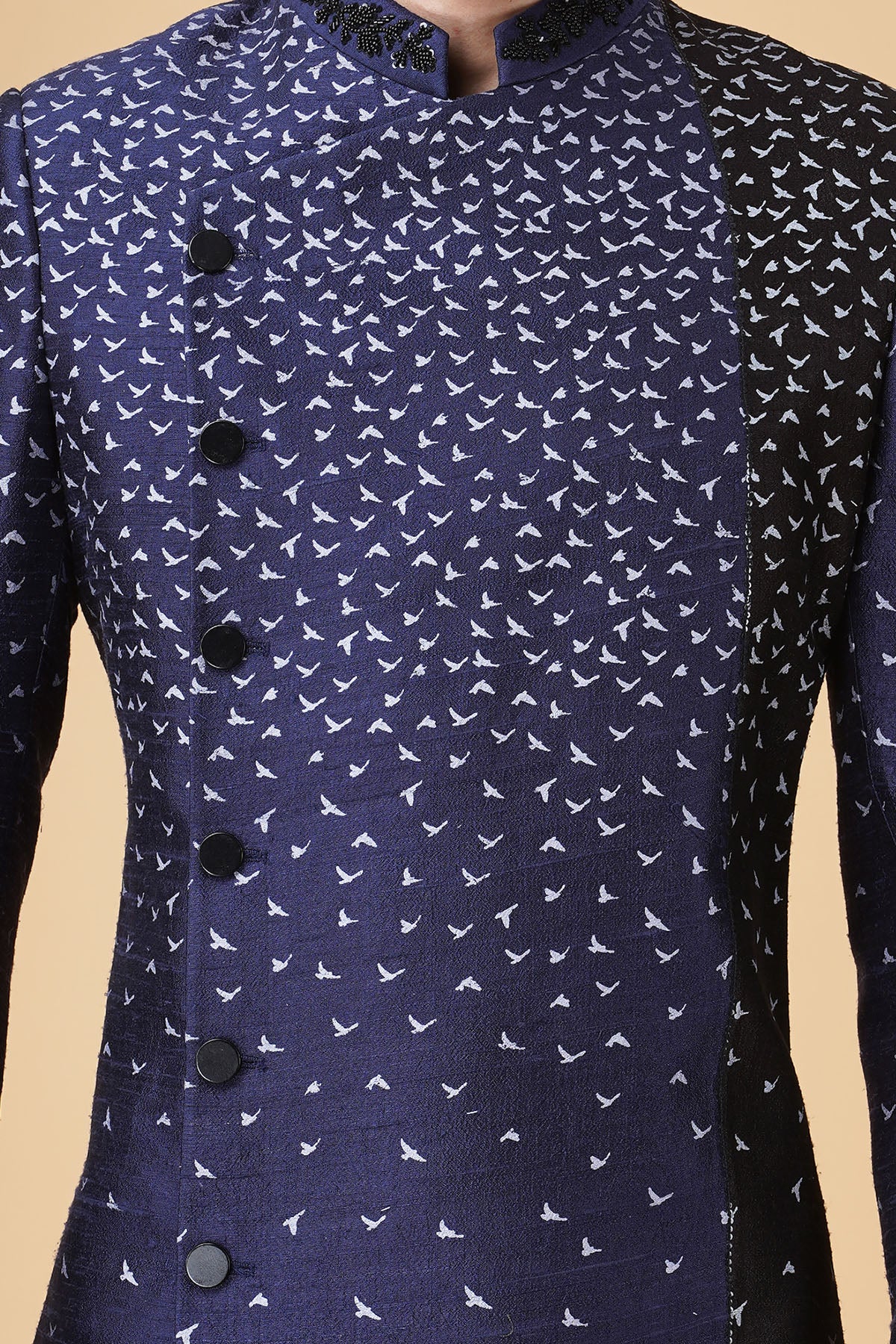 Blue Asymmetrical Jacket Set