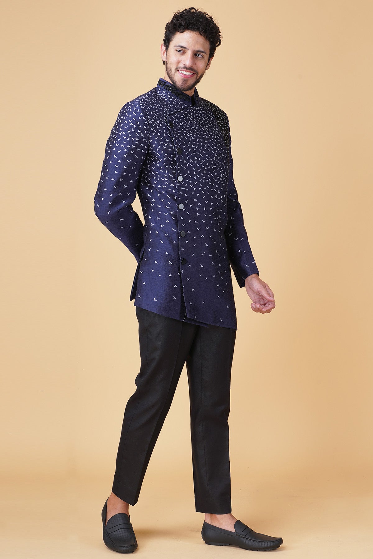 Blue Asymmetrical Jacket Set