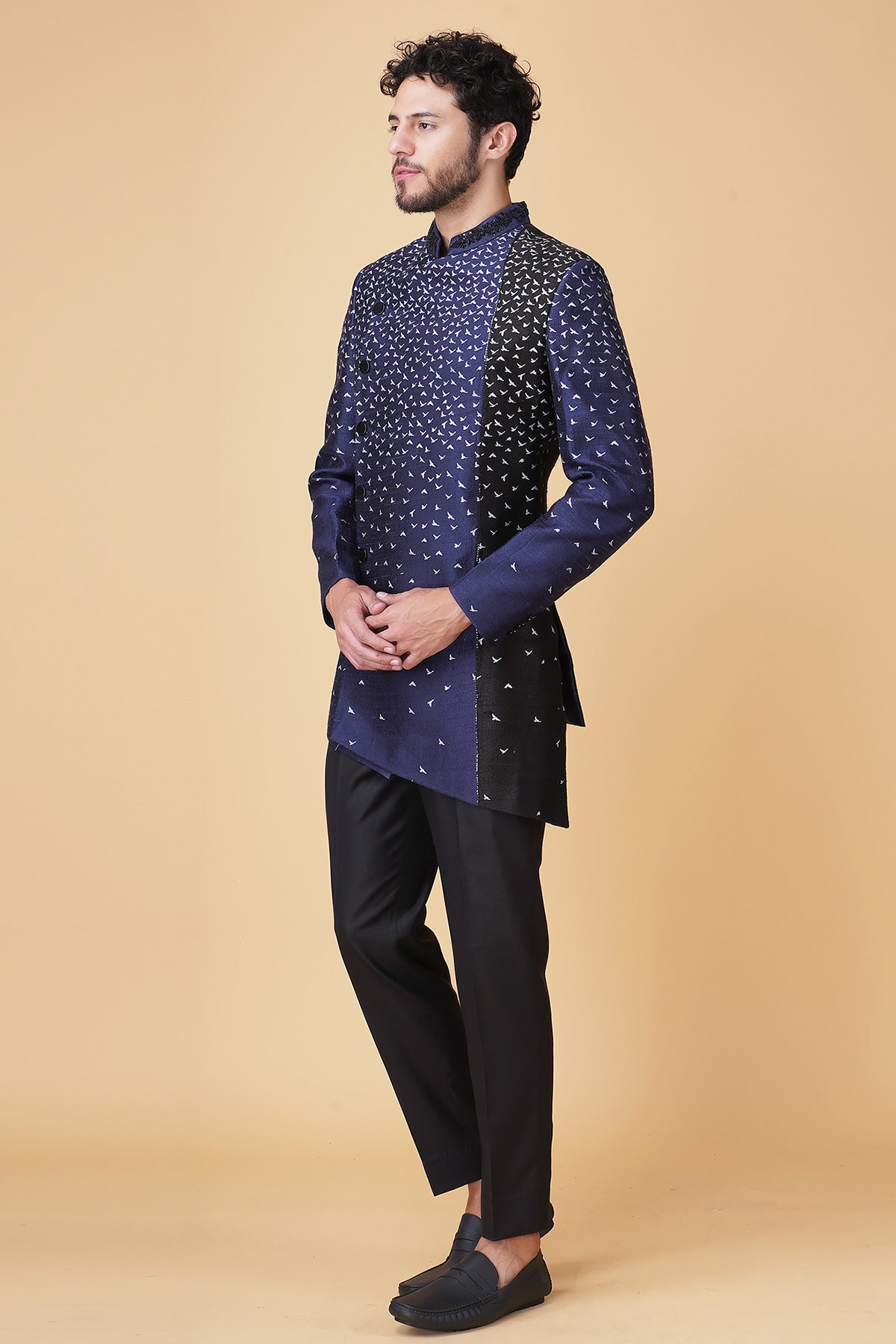 Blue Asymmetrical Jacket Set