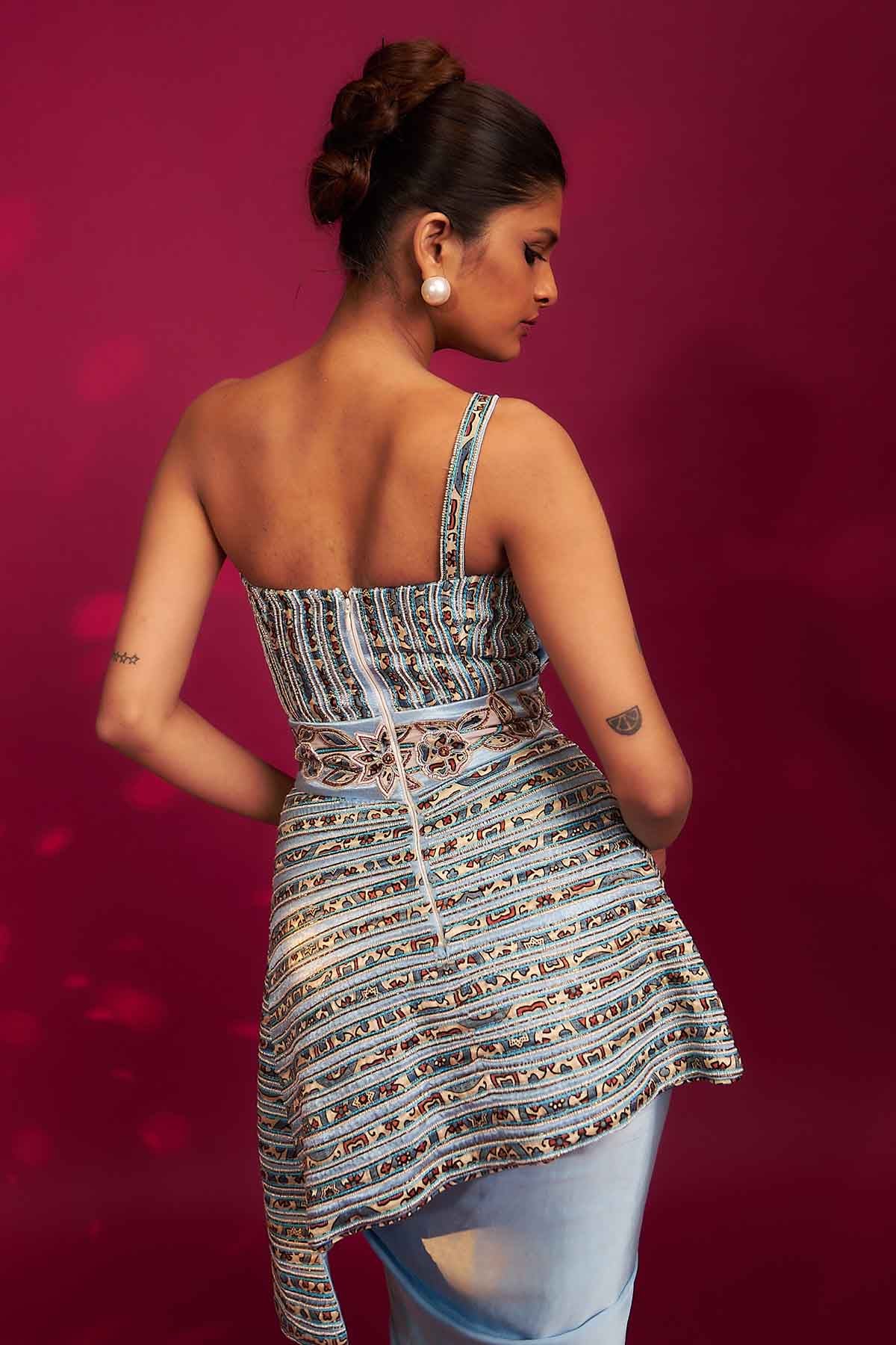 Blue Asymmetrical Top & Dhoti