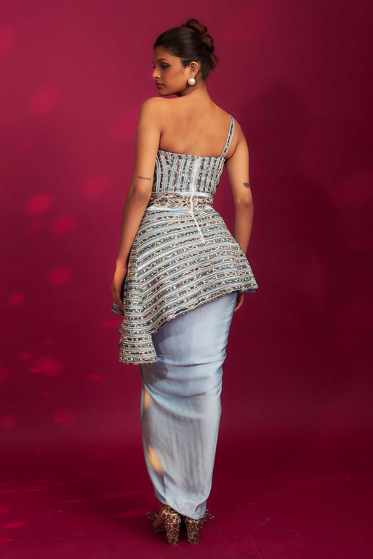 Blue Asymmetrical Top & Dhoti