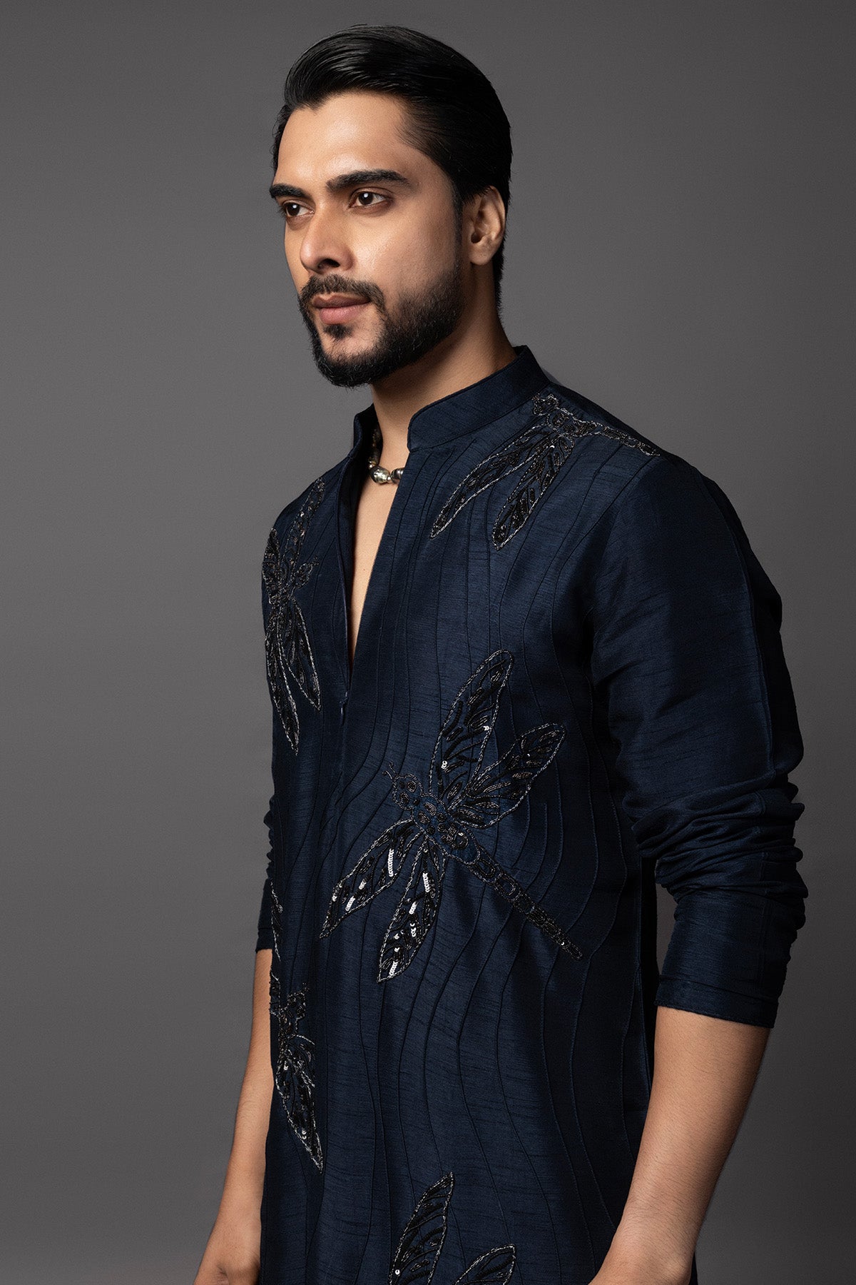 Blue Bam Silk Pintuck Kurta Set
