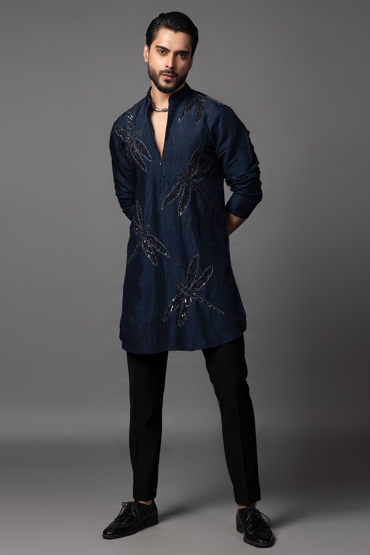 Buy Blue Bam Silk Pintuck Kurta Set for men by Paarsh Atelier online available at scrollnshops