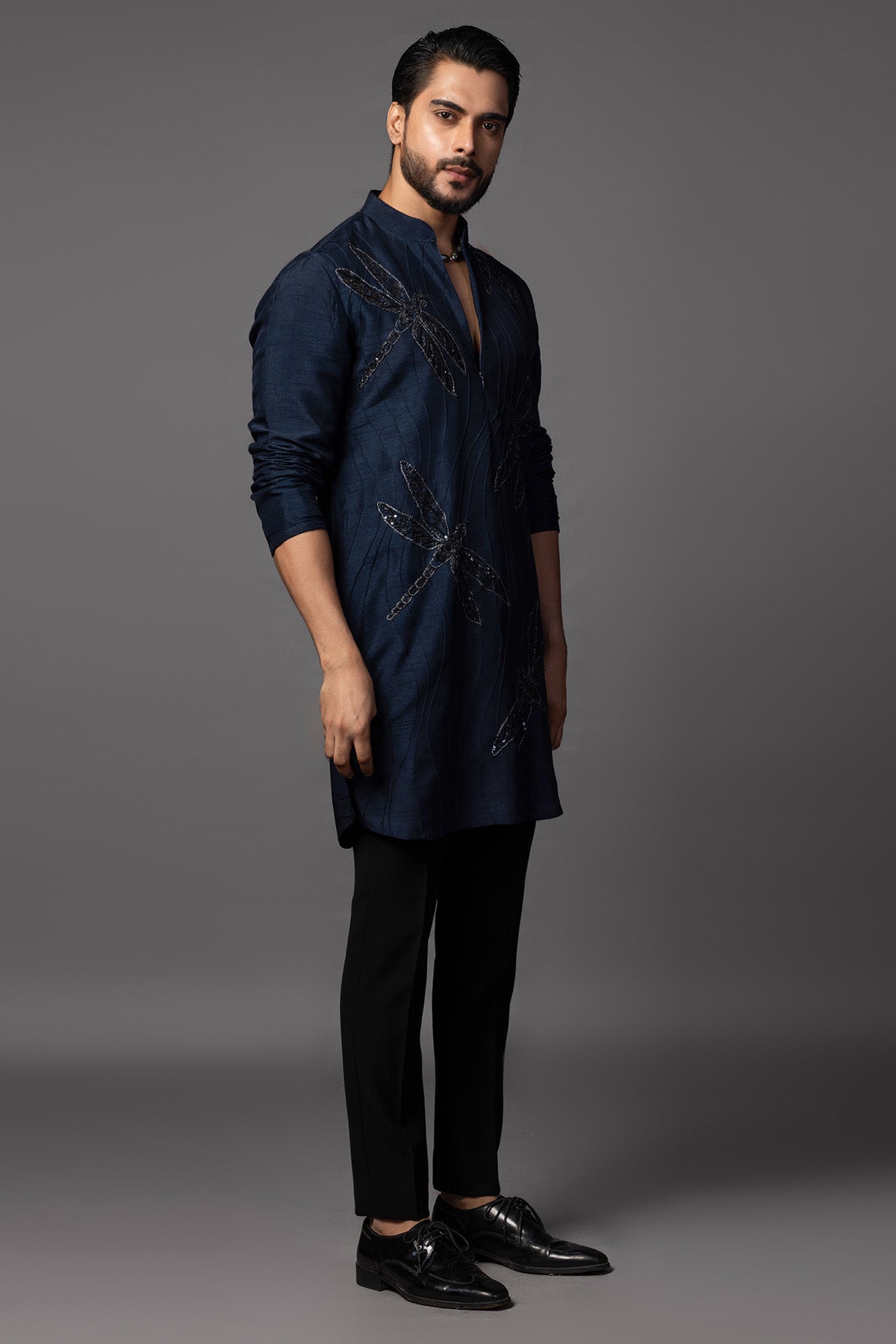 Blue Bam Silk Pintuck Kurta Set