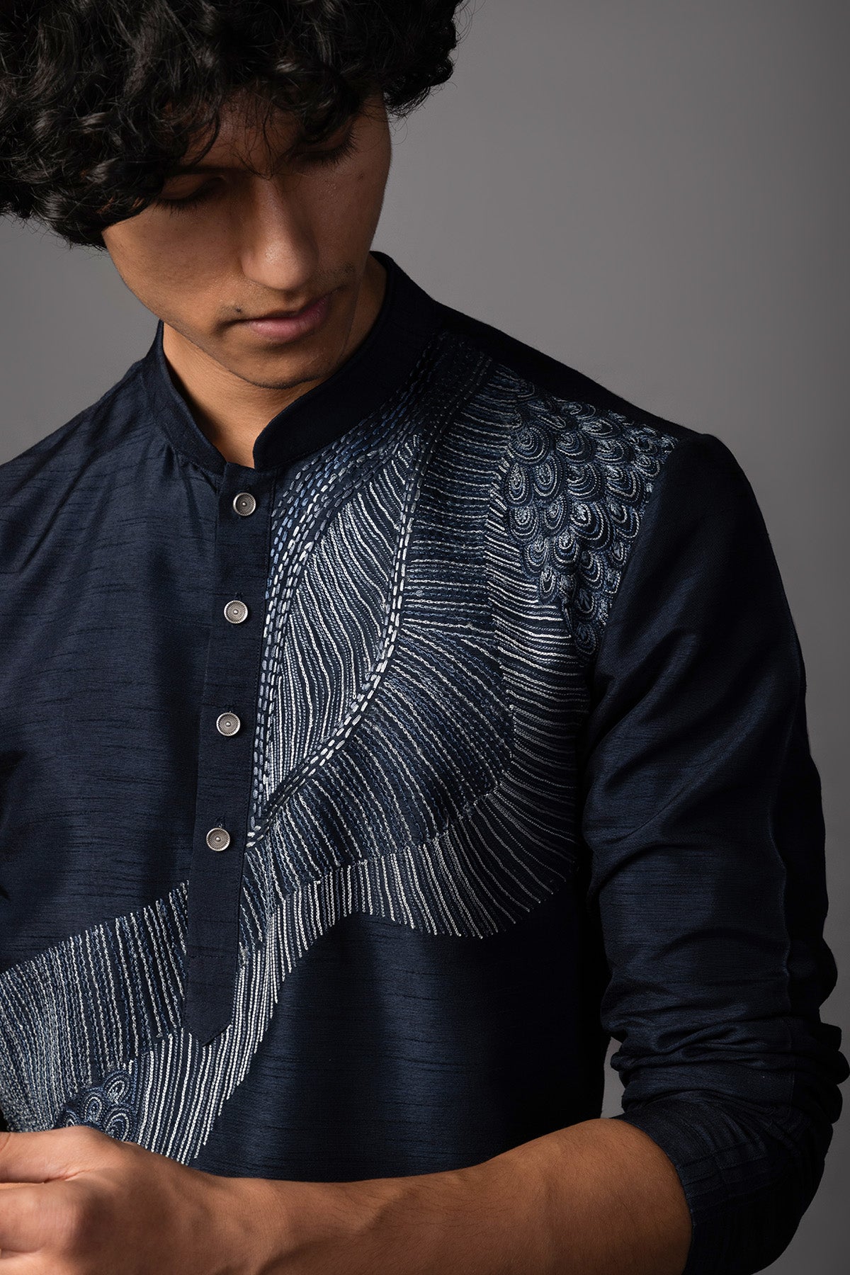 Blue Bamsilk Abstract Kurta Set