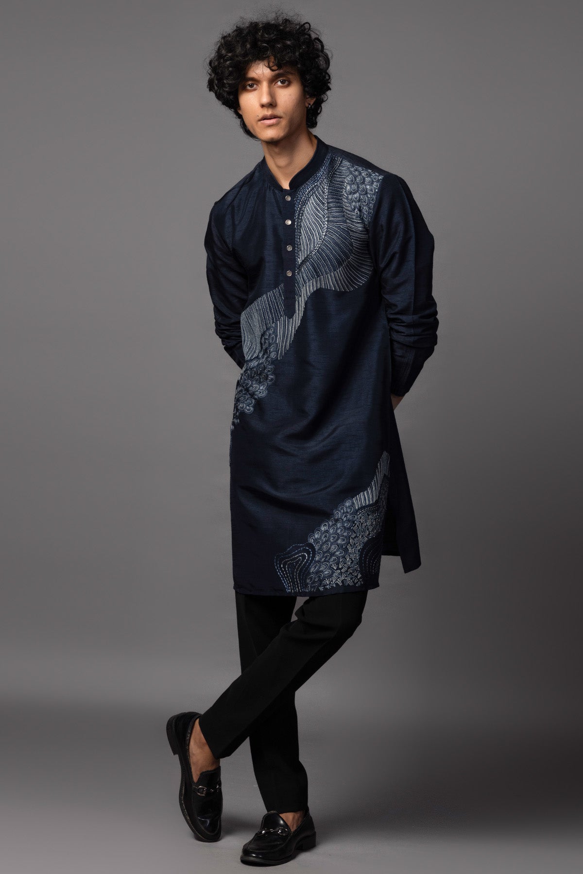 Blue Bamsilk Abstract Kurta Set