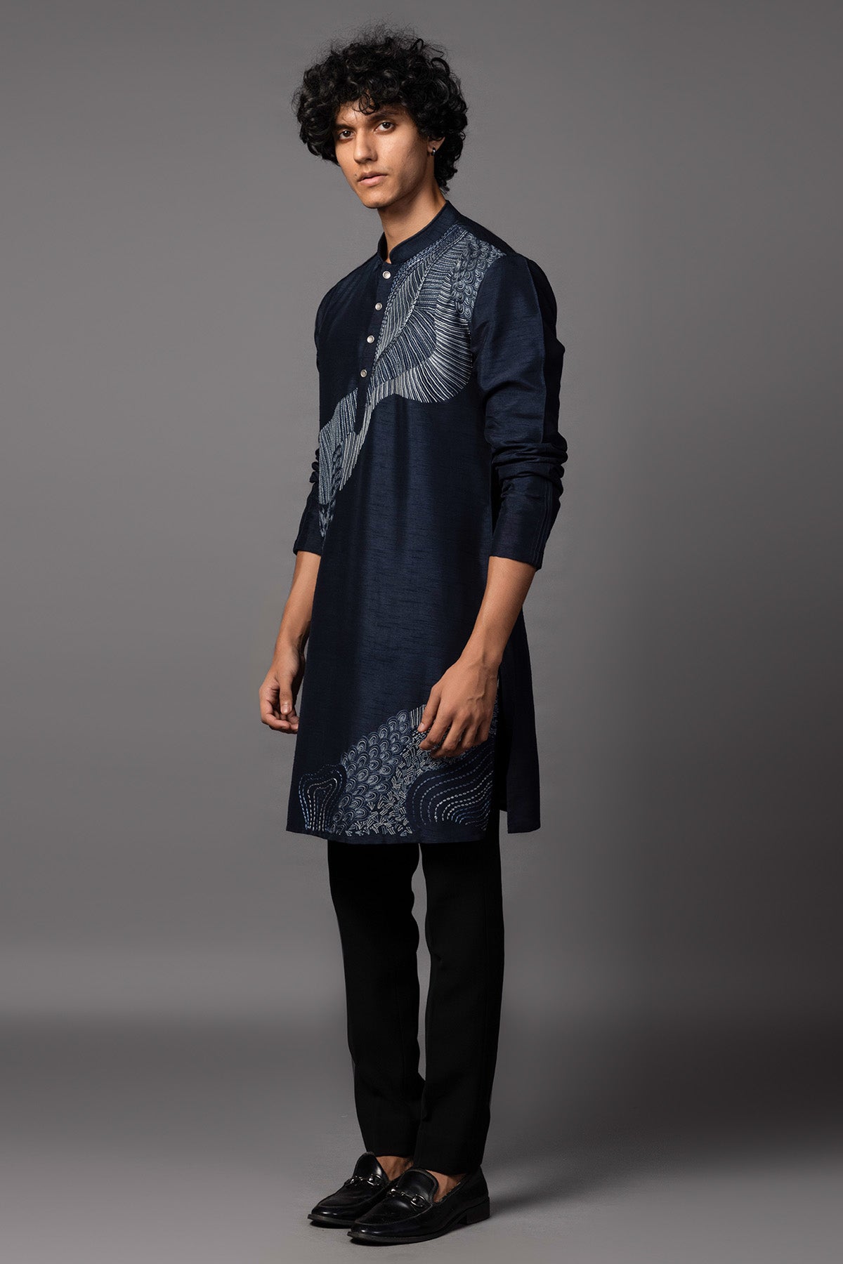 Blue Bamsilk Abstract Kurta Set