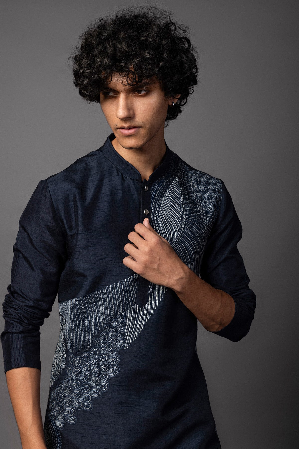 Blue Bamsilk Abstract Kurta Set