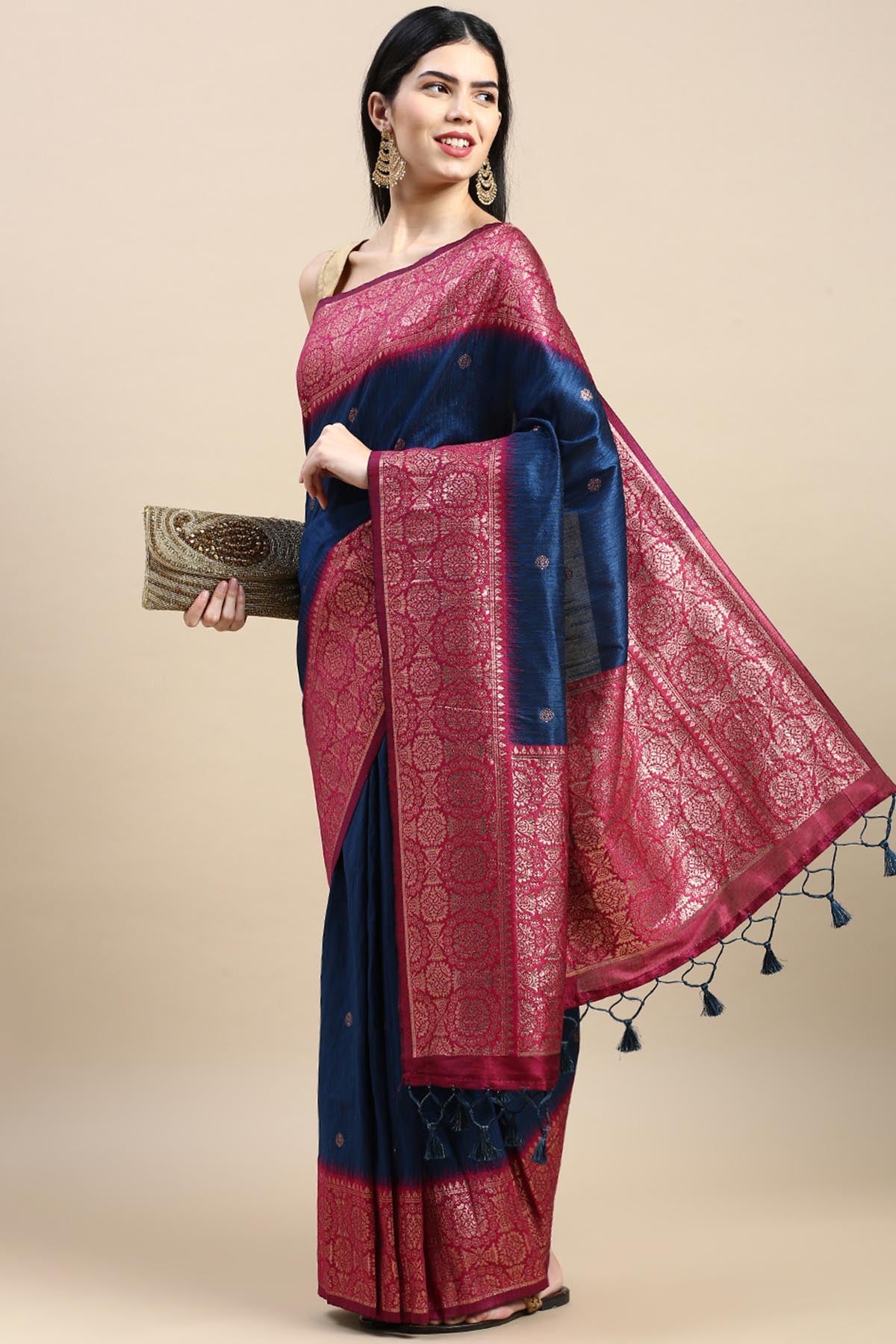 Buy Blue Banarasi Silk Zari Saree by Lili Lala for women online at ScrollnShops