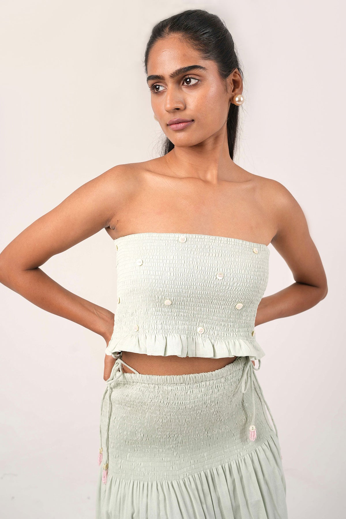 Blue Bandeua Top & Midi Skirt