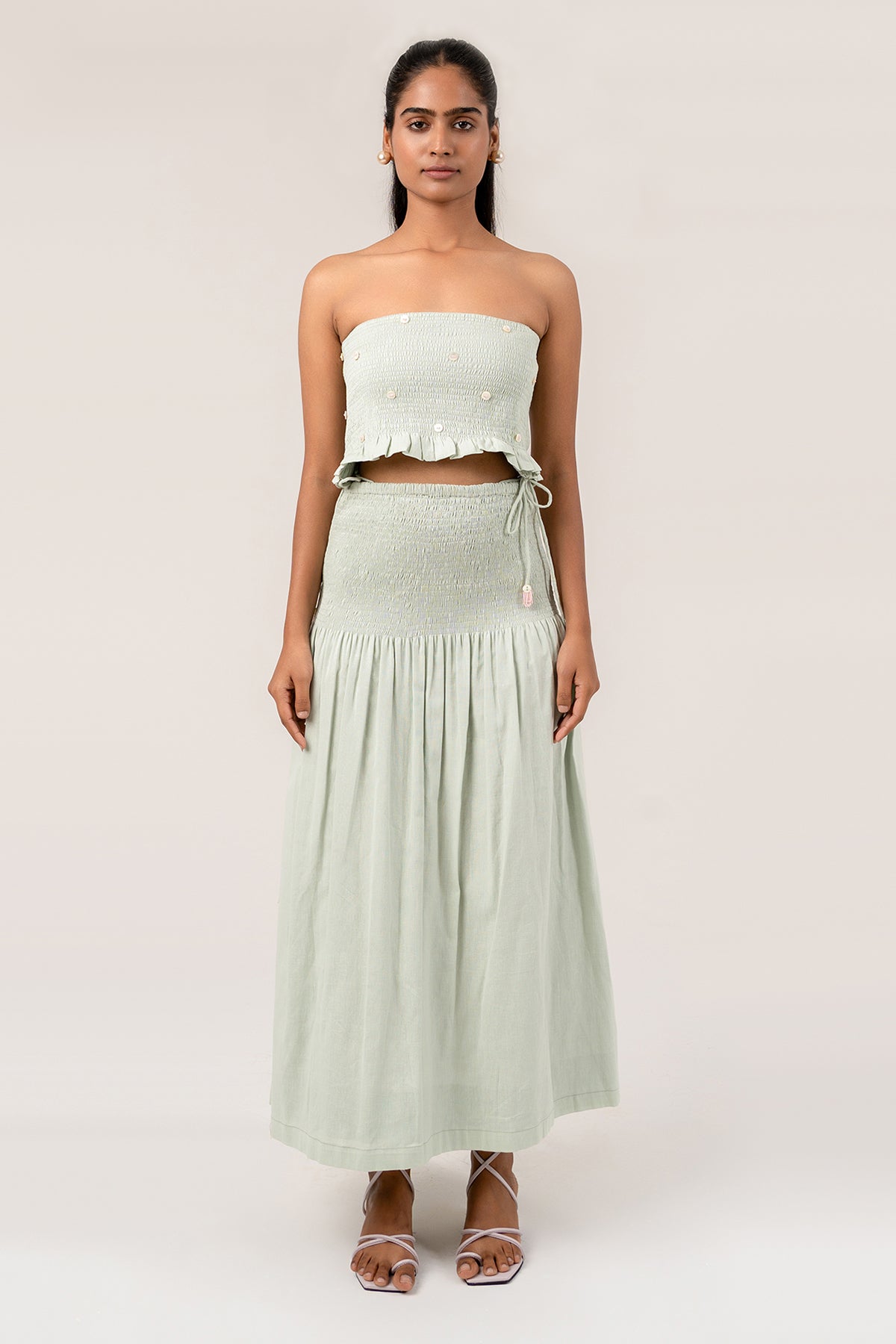 Blue Bandeua Top & Midi Skirt