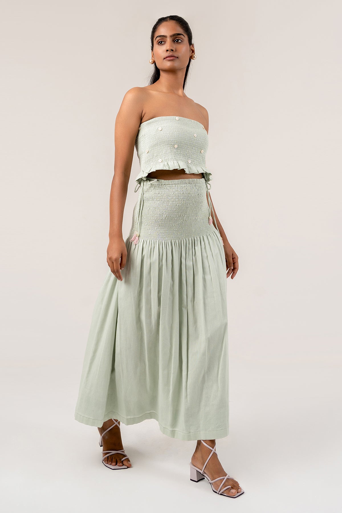 Blue Bandeua Top & Midi Skirt