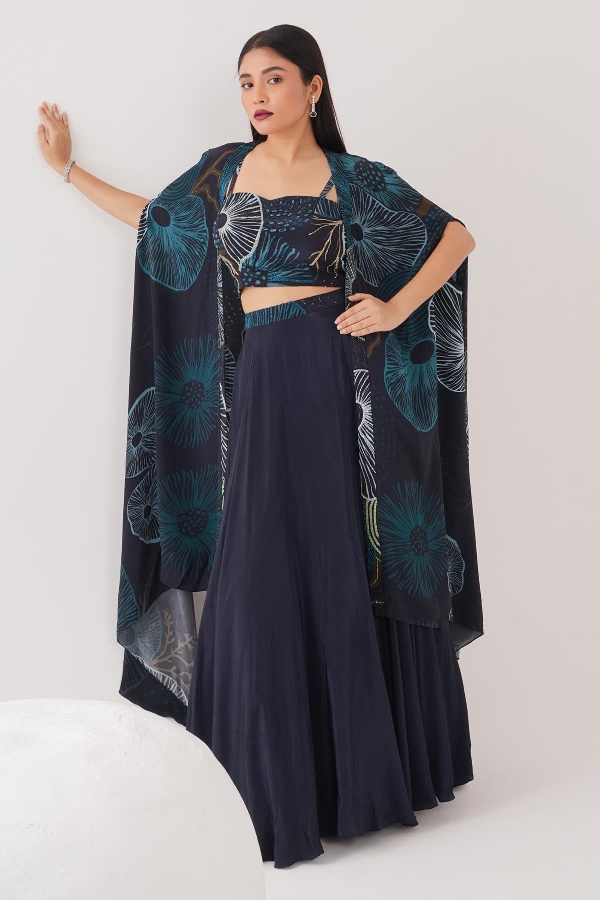 Buy Blue Bead Embellished Cape Set by Shristi Chetani for women online at ScrollnShops