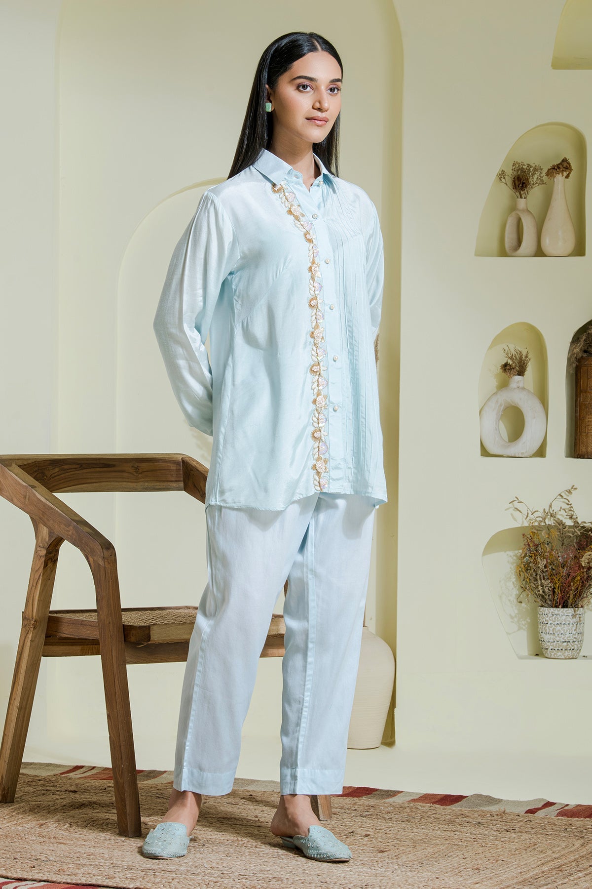 Buy Blue Bead Embroidered Co-ord Set by The Maive for women online at ScrollnShops