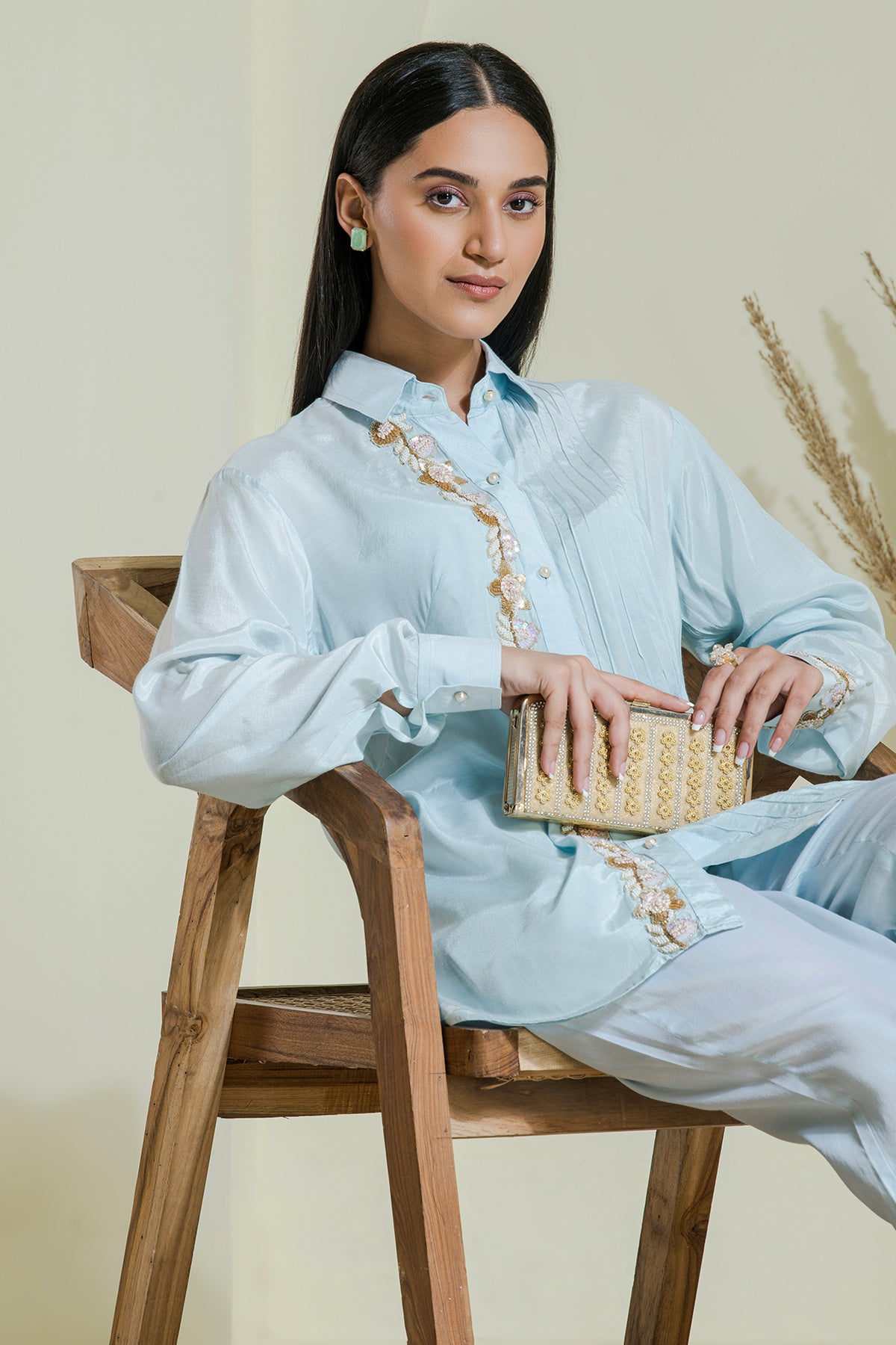 Blue Bead Embroidered Co-ord Set