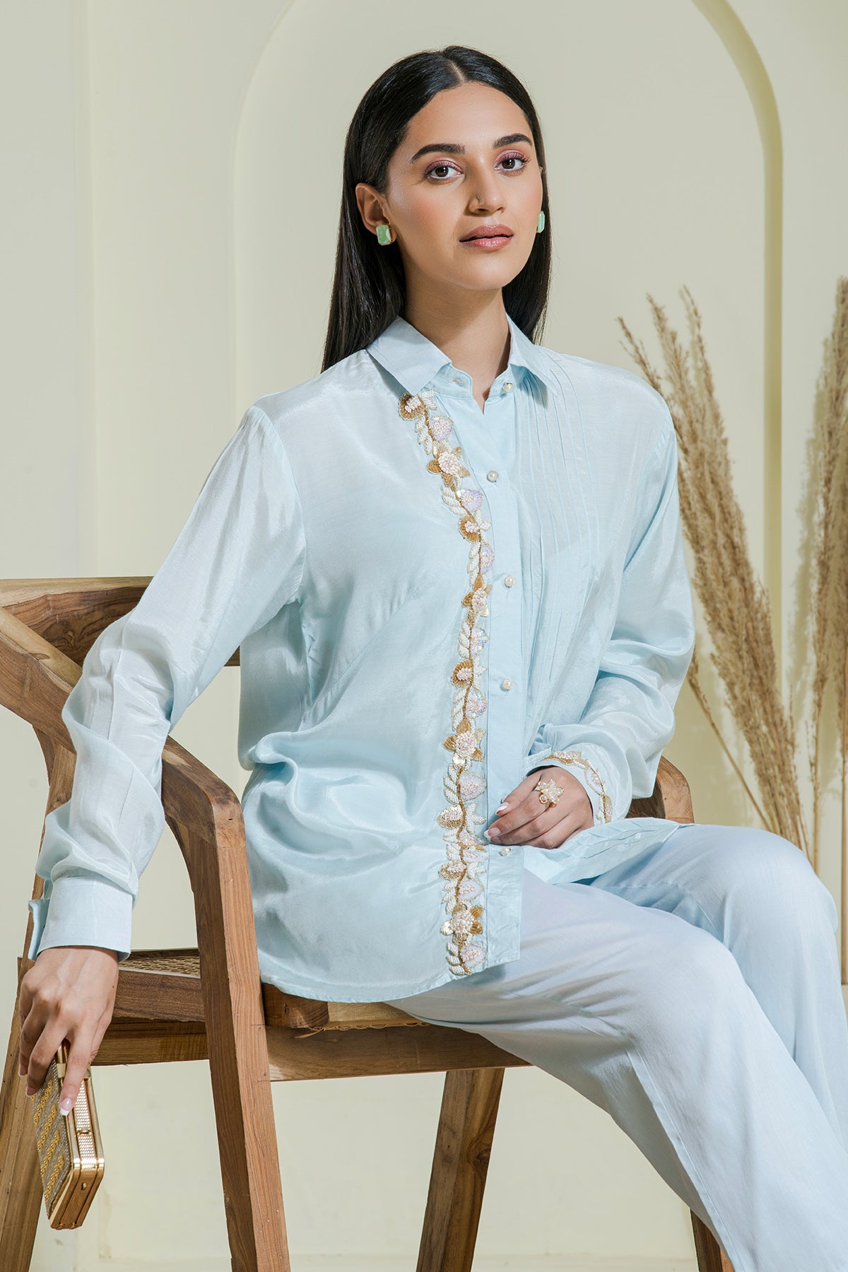 Blue Bead Embroidered Co-ord Set