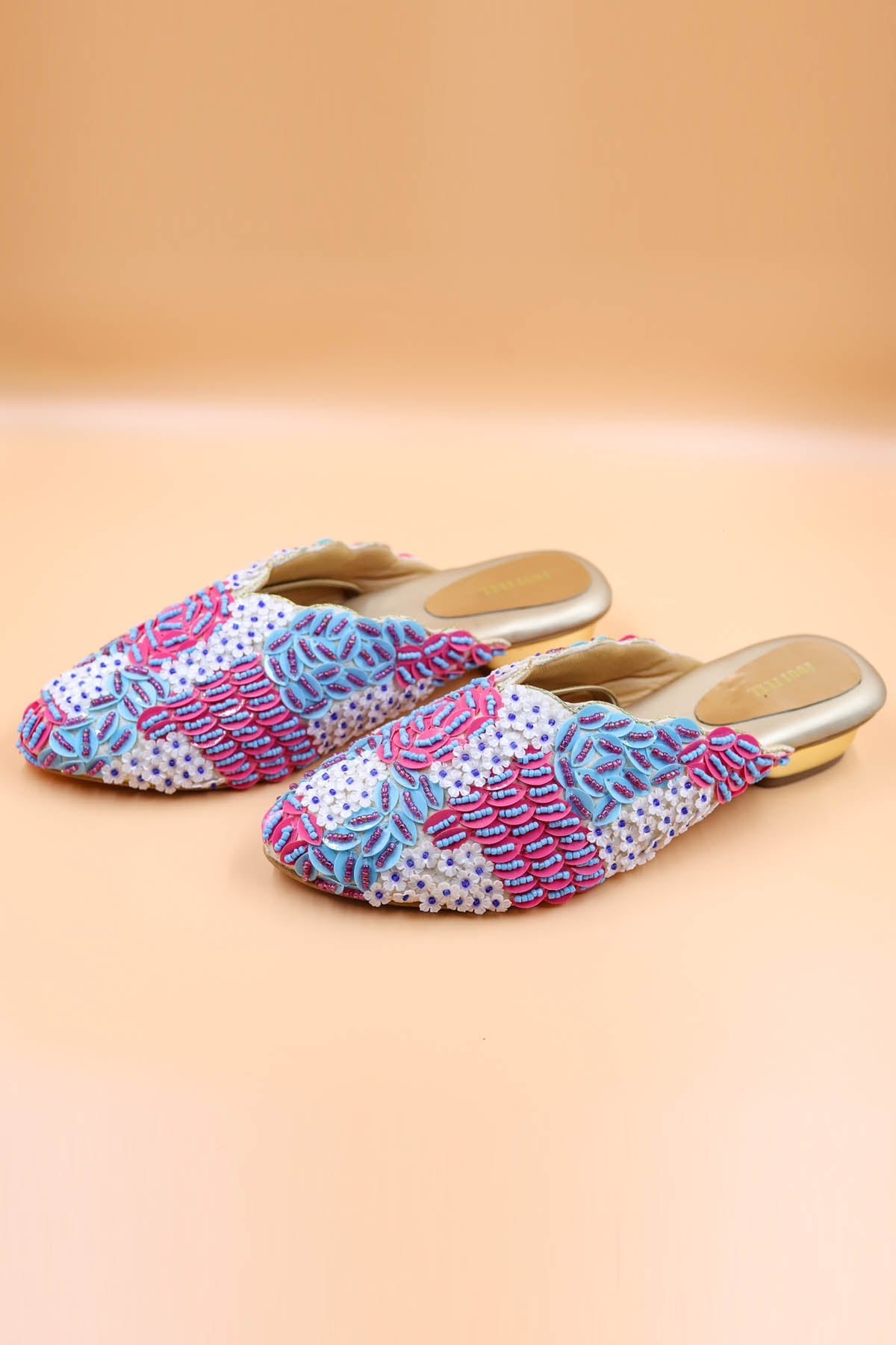 Foot Fuel Blue Bead Embroidered Mules for accessories online at ScrollnShops